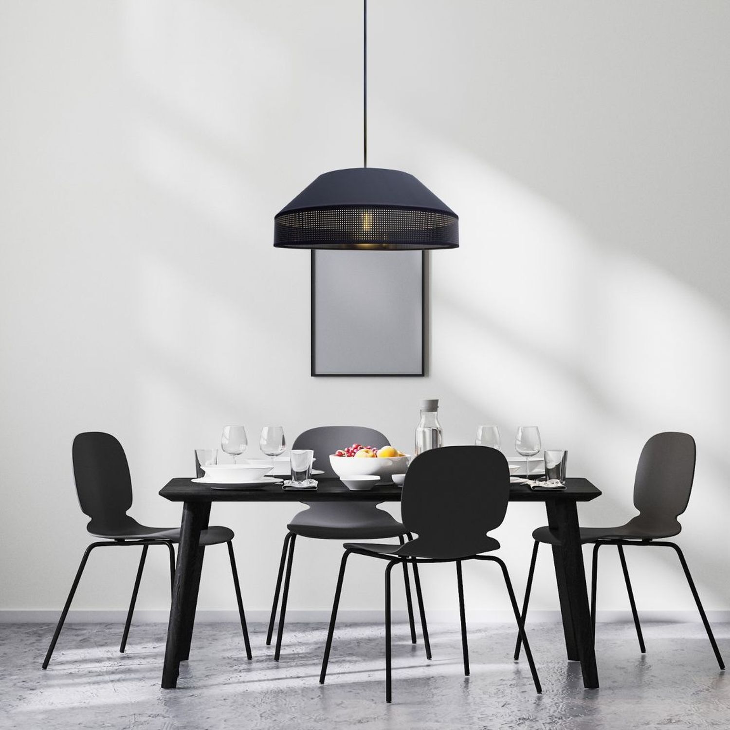 Schwarze Hängelampe blendarm Stoff wohnlich B:45 cm E27 Esstisch, Esstisch, Stühle, Hängelampe, Grau