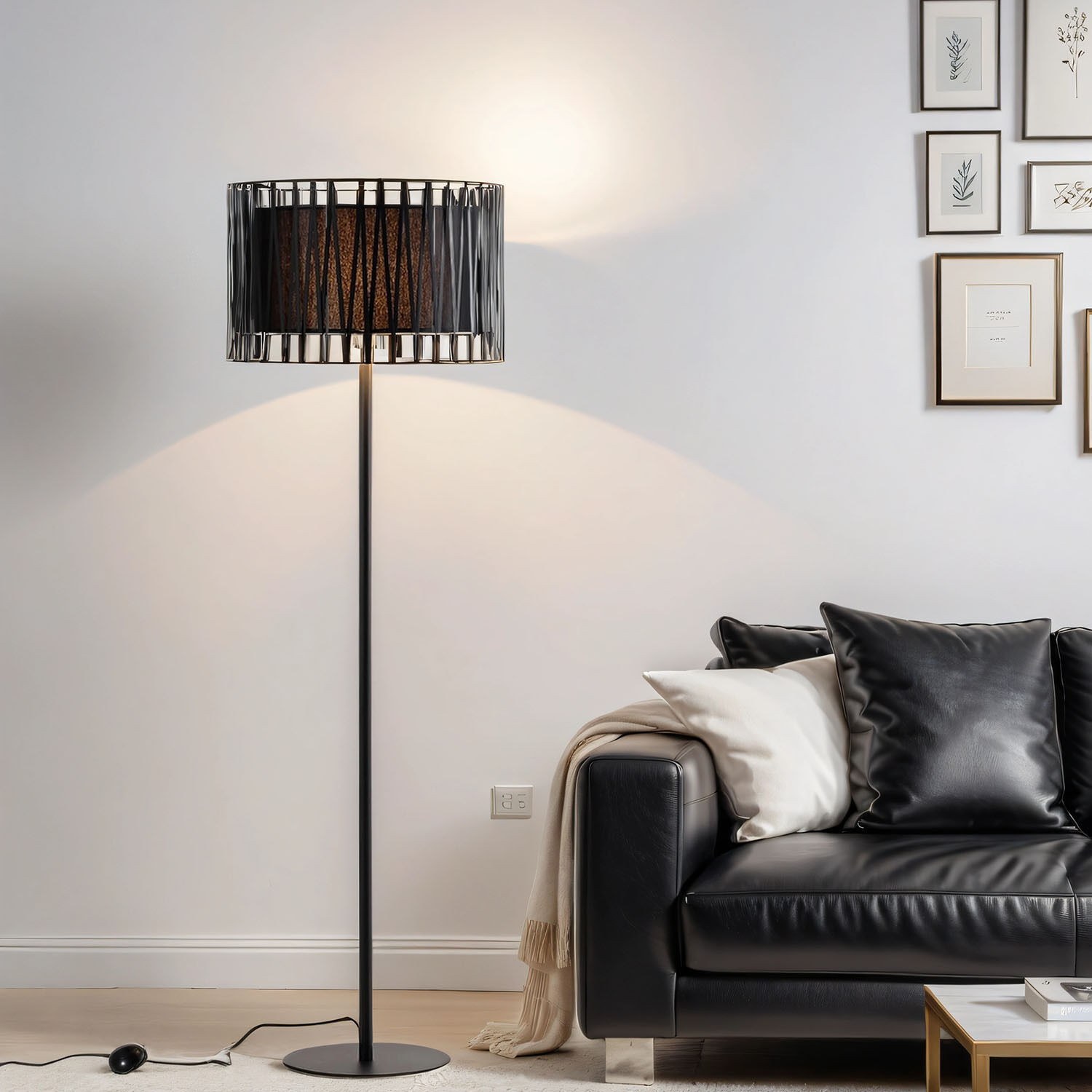 Lampadaire moderne noir métal rond 145 cm