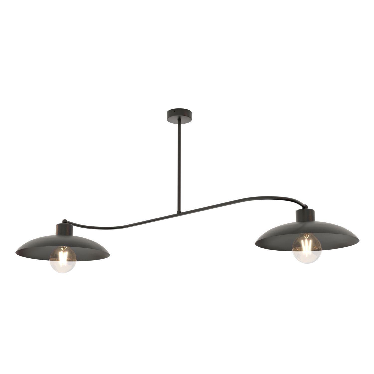 Plafonnier 2 flammes noir métal E27 L:100 cm