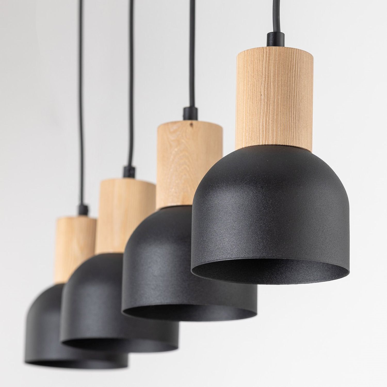 Hängeleuchte Metall Holz E27 Schwarz Holz 4-flammig Lampe, Kronleuchter