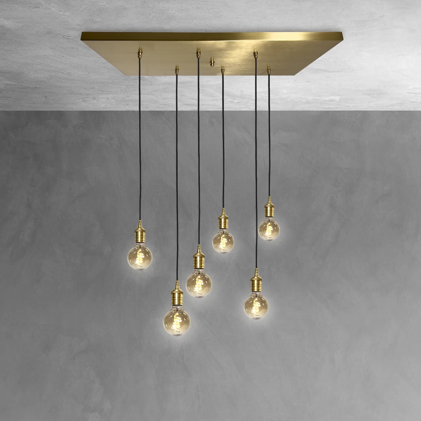 Suspension laiton massif L : 80 cm en bronze clair 6x E27