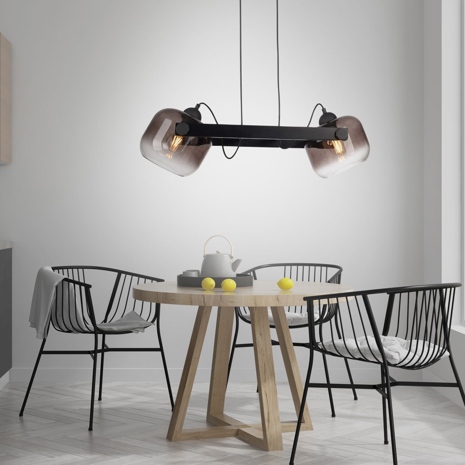 Lampe à suspendre verre métal E27 68 cm 2 flammes orientable