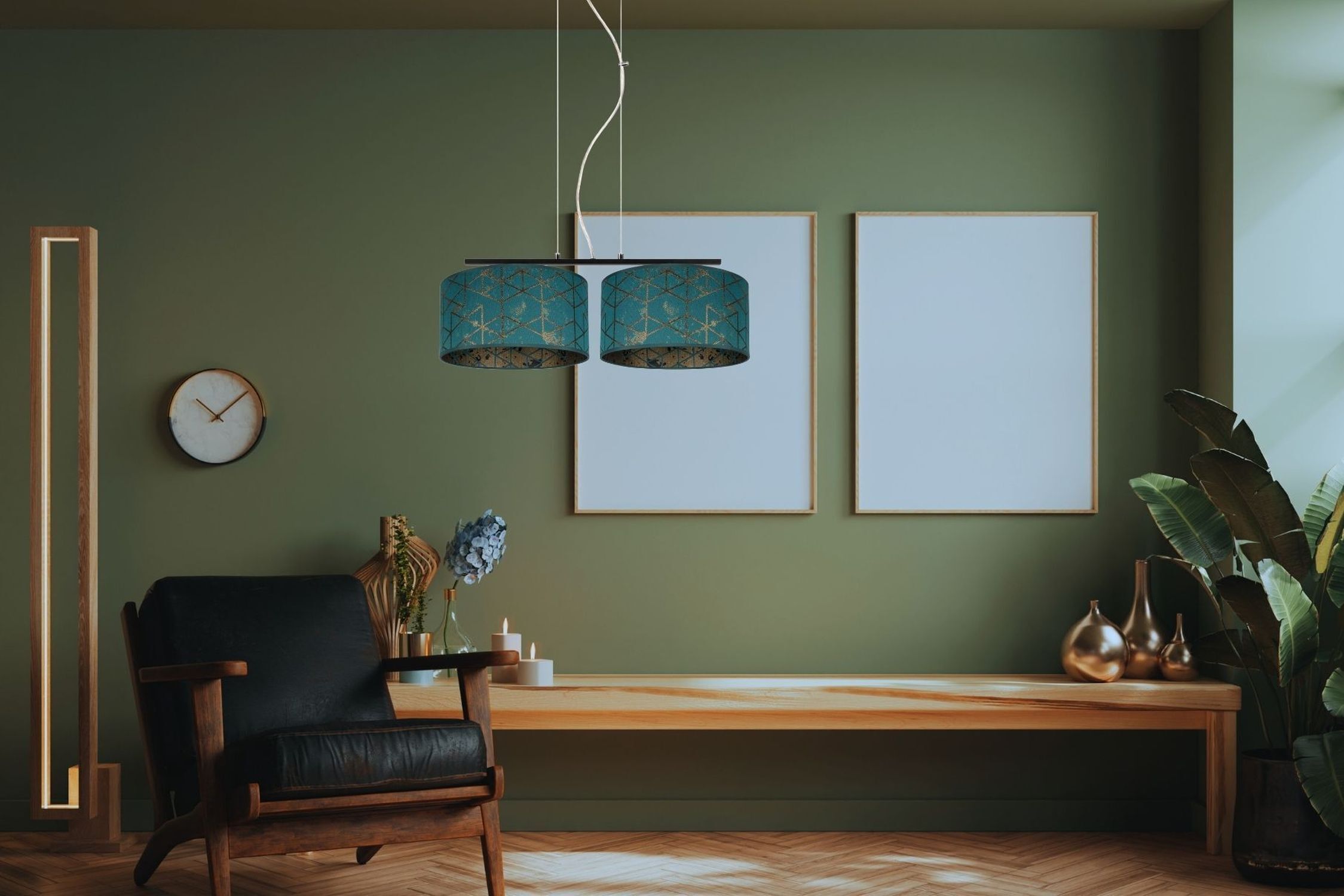 Tissu Lampe suspendue anti-éblouissement Vert Motif E27 70 cm de long