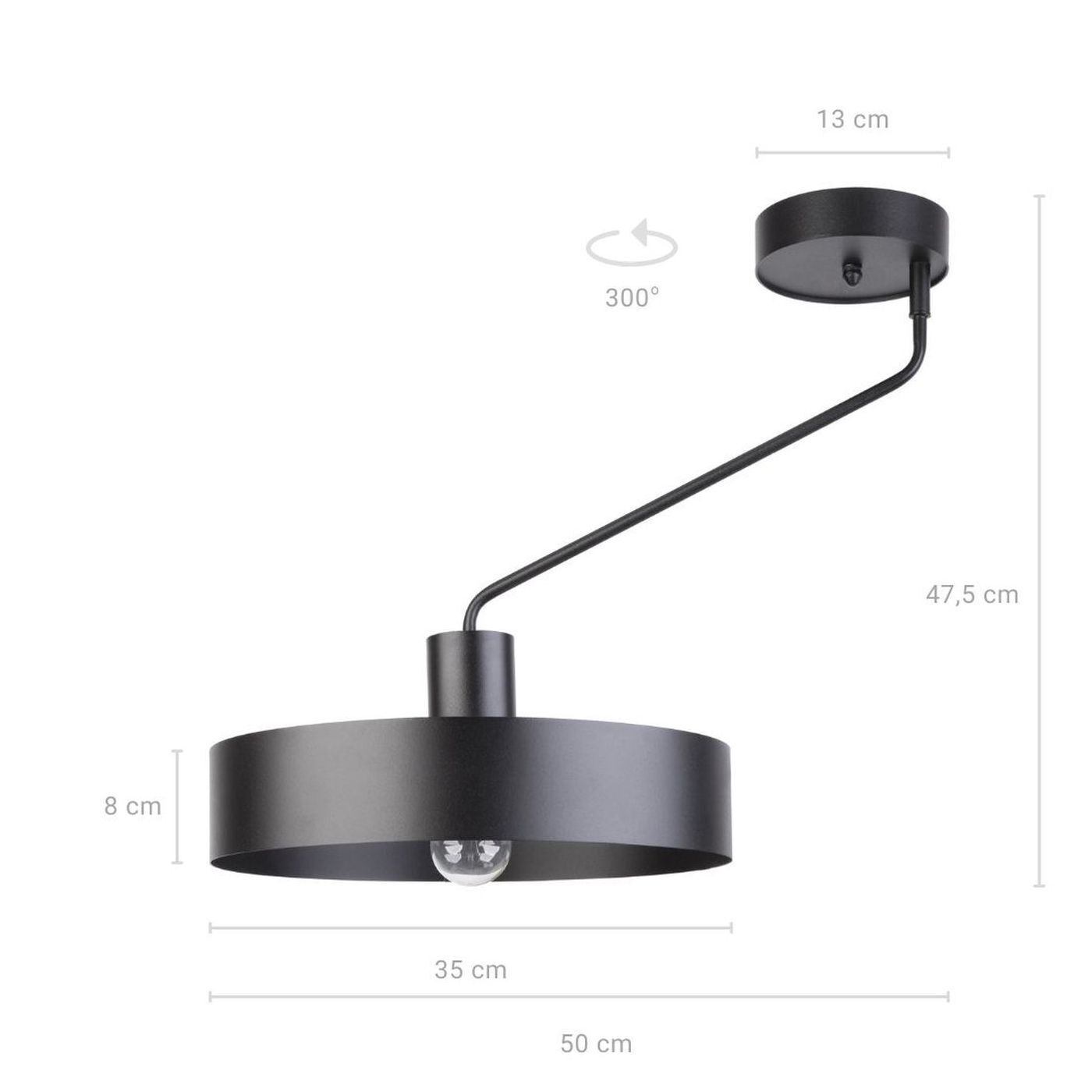 Plafonnier noir métal Abat-jour Ø8 cm E27 Retro