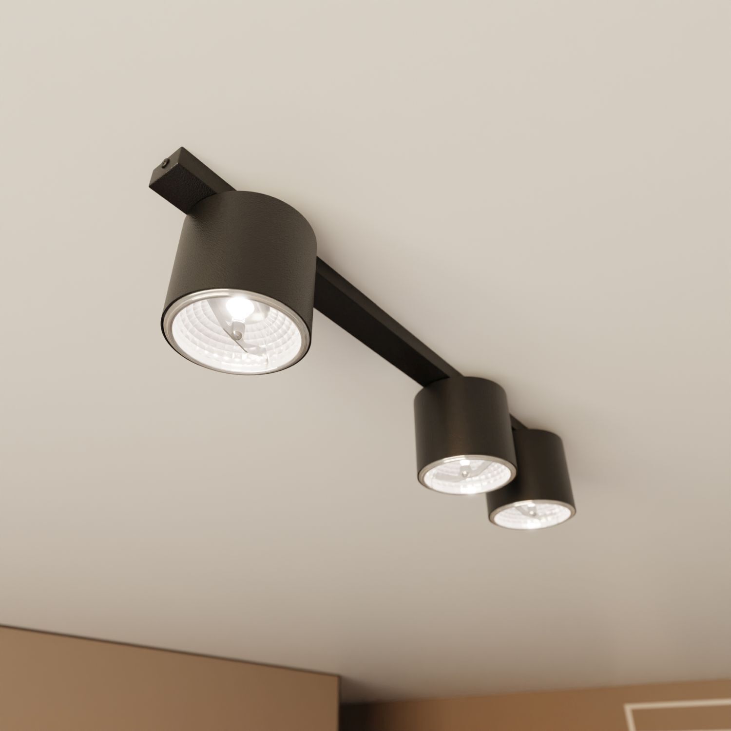 Plafonnier métal 70 cm de long Noir 3 feux GU10 AR111