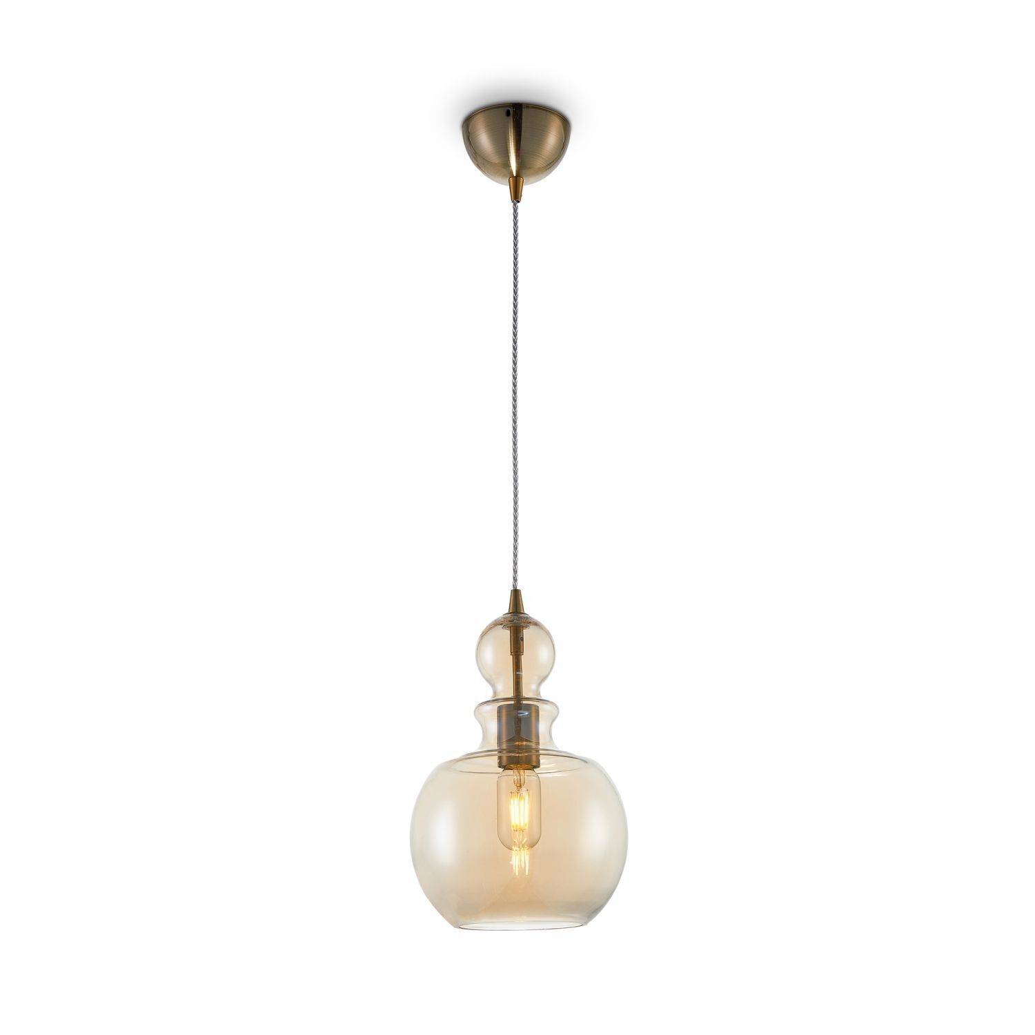Lampe à suspendre métal verre fumé E27 D : 21,5 cm rond Vintage