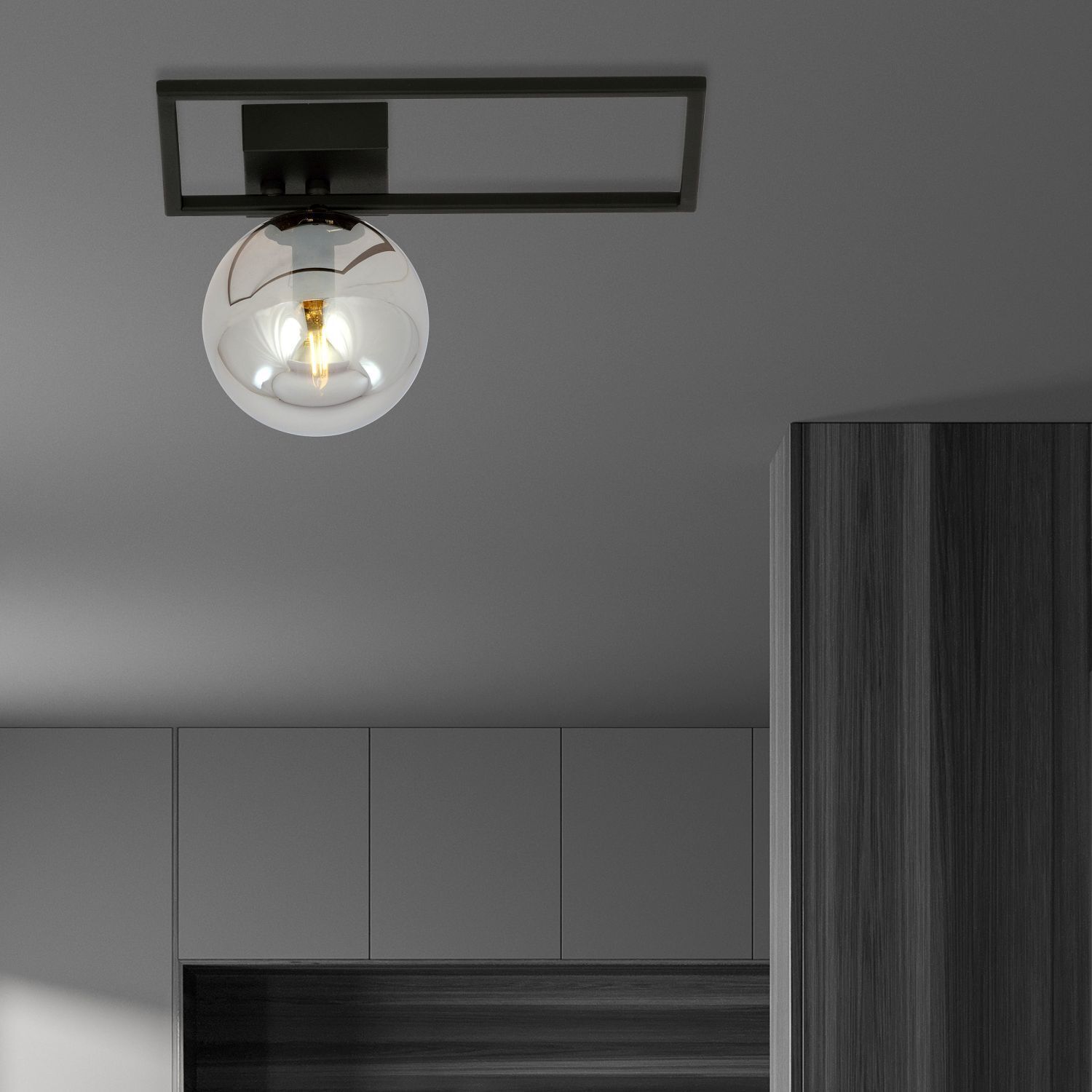 Plafonnier Noir Gris E14 L : 30 cm Abat-jour sphérique petit