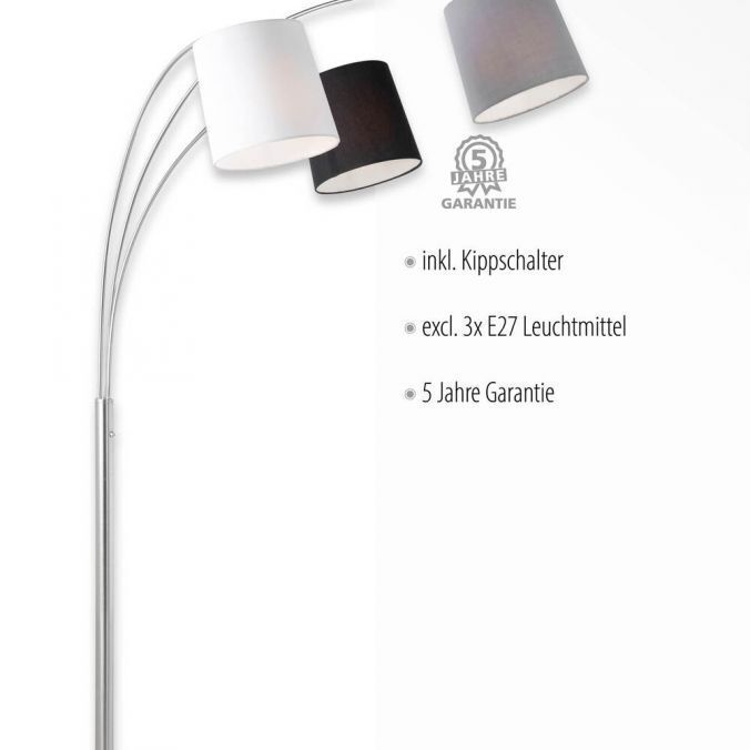 Gemütliche Bogenleuchte Metall Stoff E27 190 cm 3-flmg Lampe, Lampenschirm