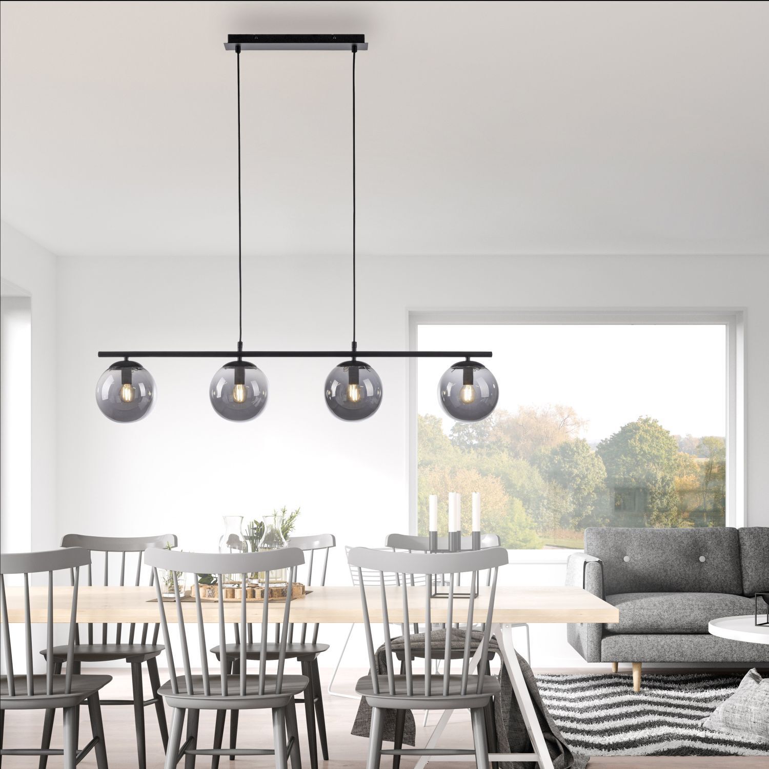 Suspension allongée en verre fumé 100 cm E14 confortable
