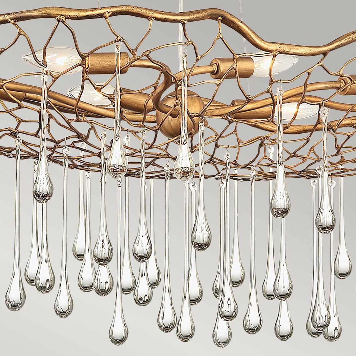 Lampe à suspendre cristal métal 106,7 cm de long en or 8x E14