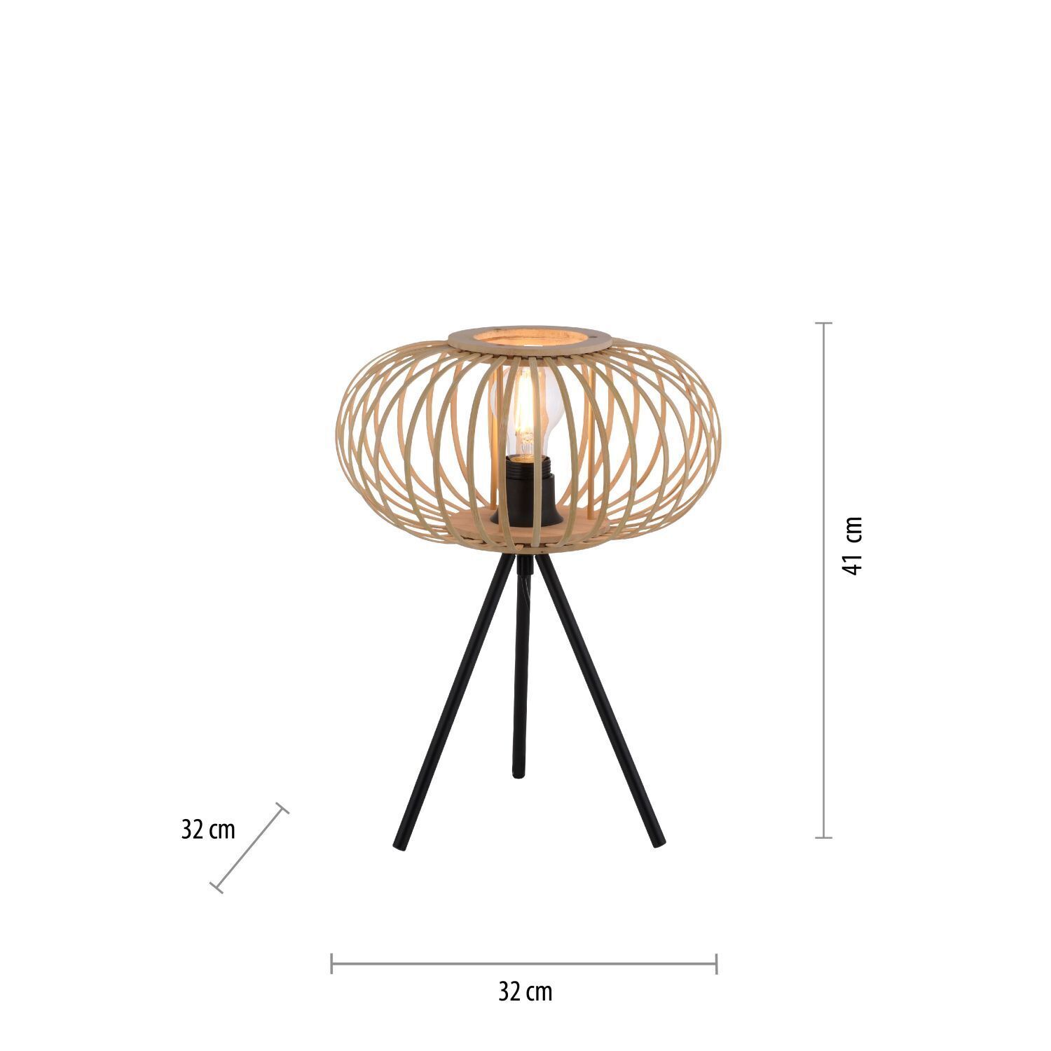 Tripod Lampe de table Scandinave Abat-jour en bois E27 41 cm Lampe