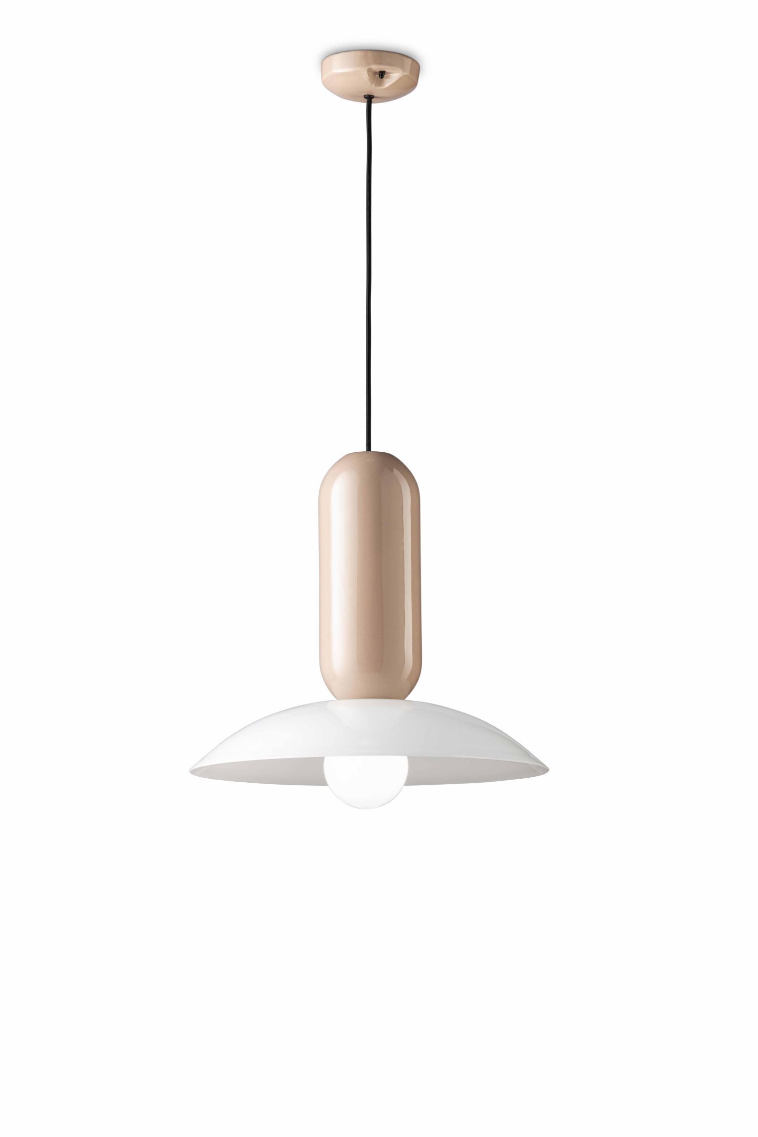 Suspension céramique D : 40 cm Crème Gris sable E27 rond