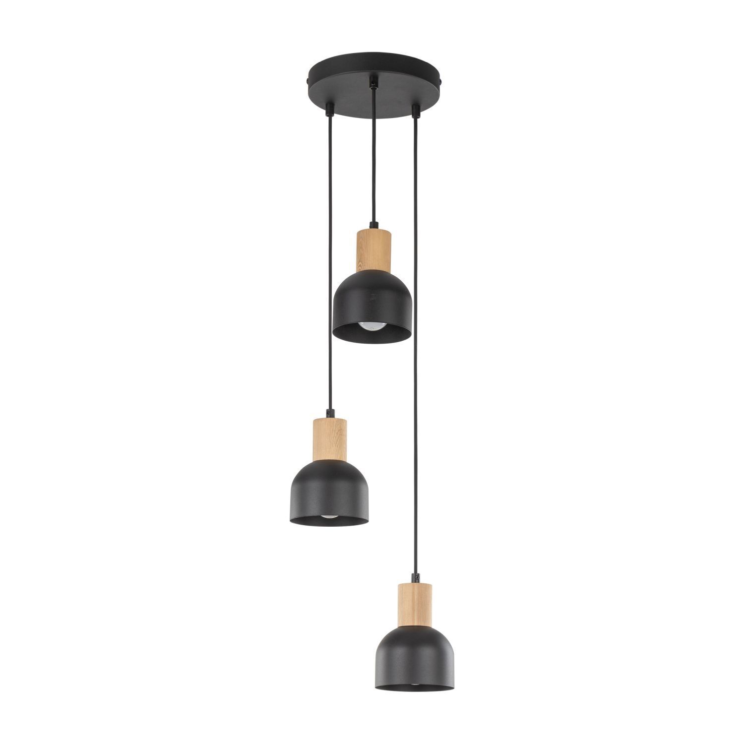 Suspension noir E27 3 flammes métal bois PRESTON