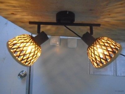 Spot de plafond 2 flammes E14 Noir Naturel Bambou Bois Métal
