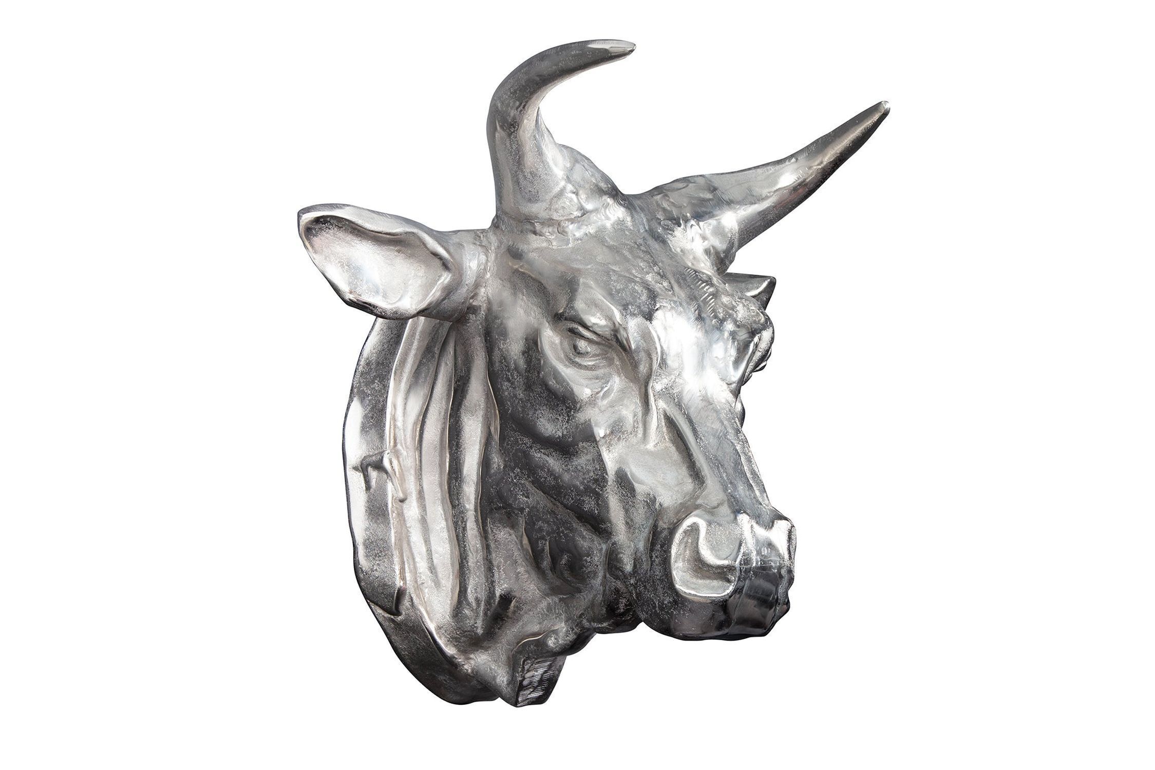 Décoration murale Tête de taureau en métal argenté L : 65 cm Trophée de chasse Tier, Stier, Säugetier, Kunst