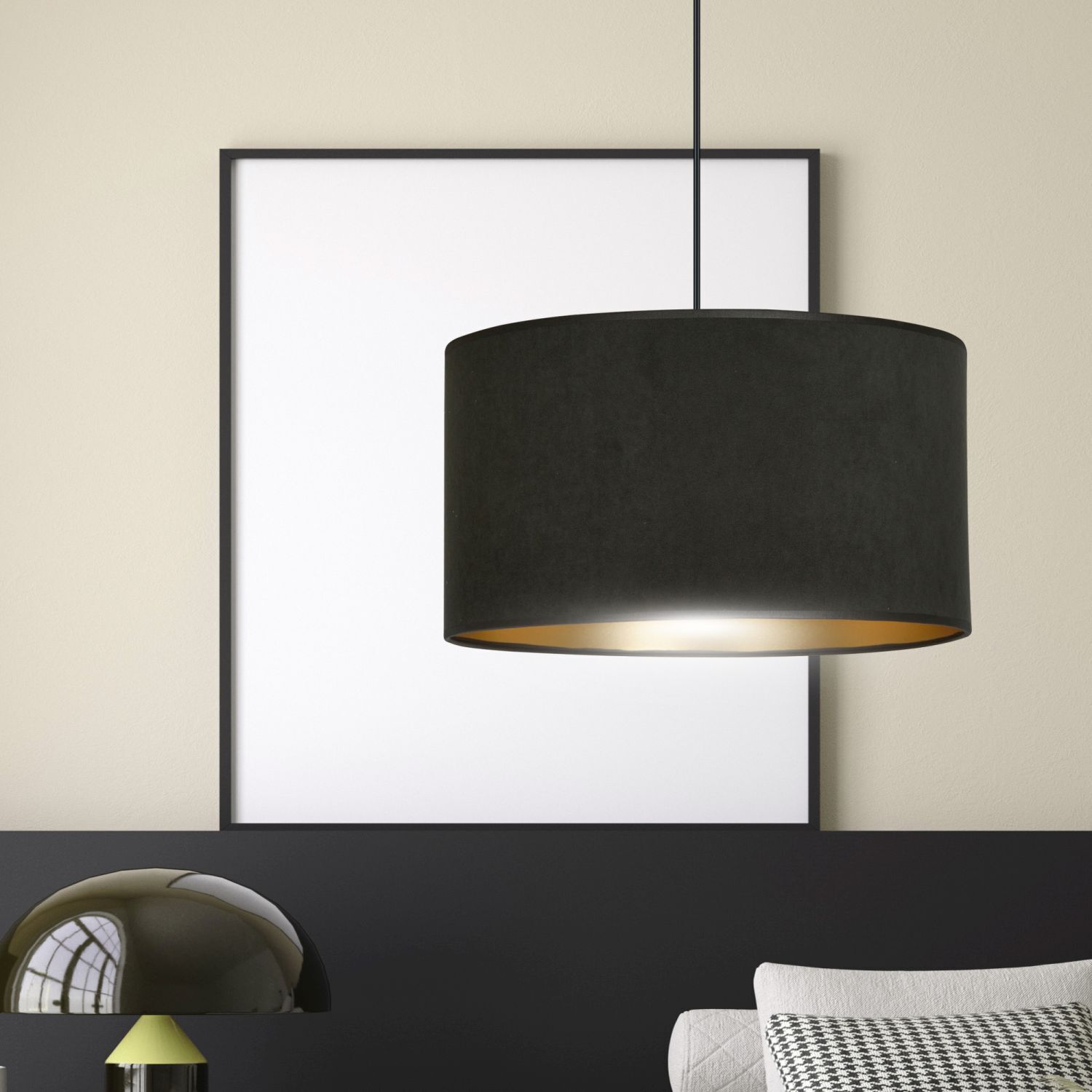 Suspension noir or Ø 35 cm rond tissu E27 CYRIL
