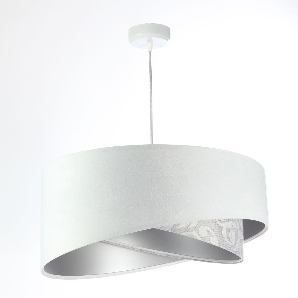 Suspension Blanc Gris Argent E27 rond D : 50 cm Tissu