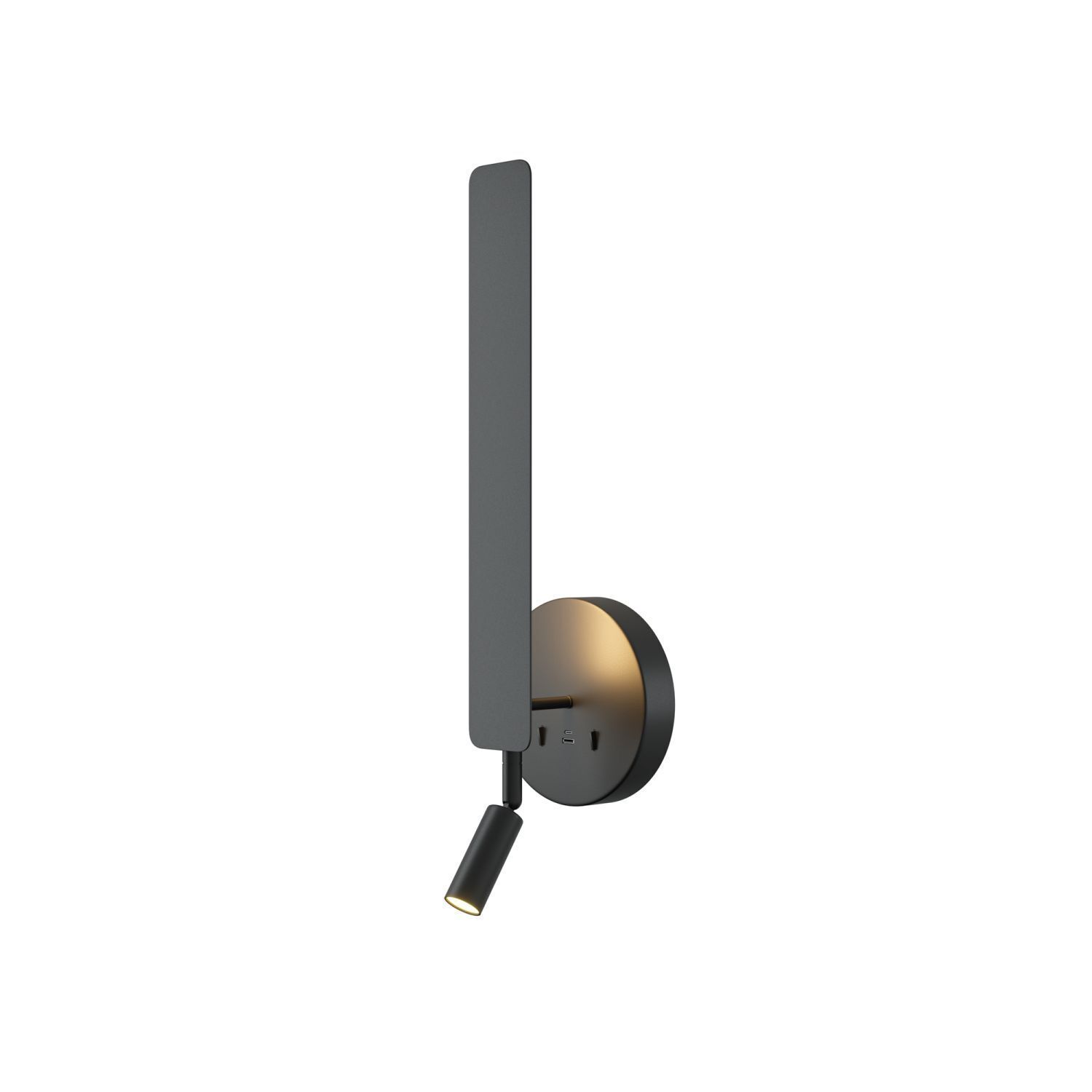 LED Wandlampe Schwarz H:51,6 cm 3000 K Schalter USB Wandlampe, Wandleuchte, LED-Lichtdisk, Stabiler Sockel, Gebürstete Oberfläche