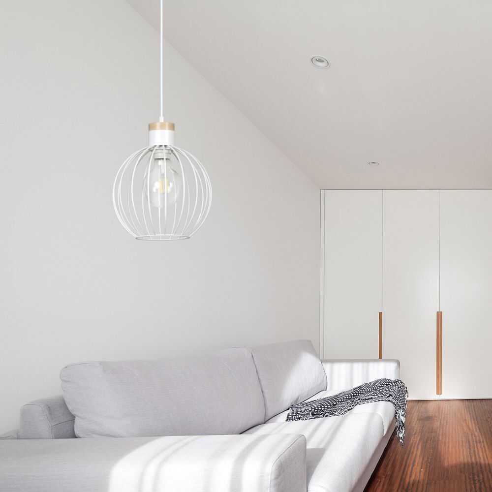 Lampe à suspendre Blanc rond Boule Ø22cm E27 Fil Abat-jour