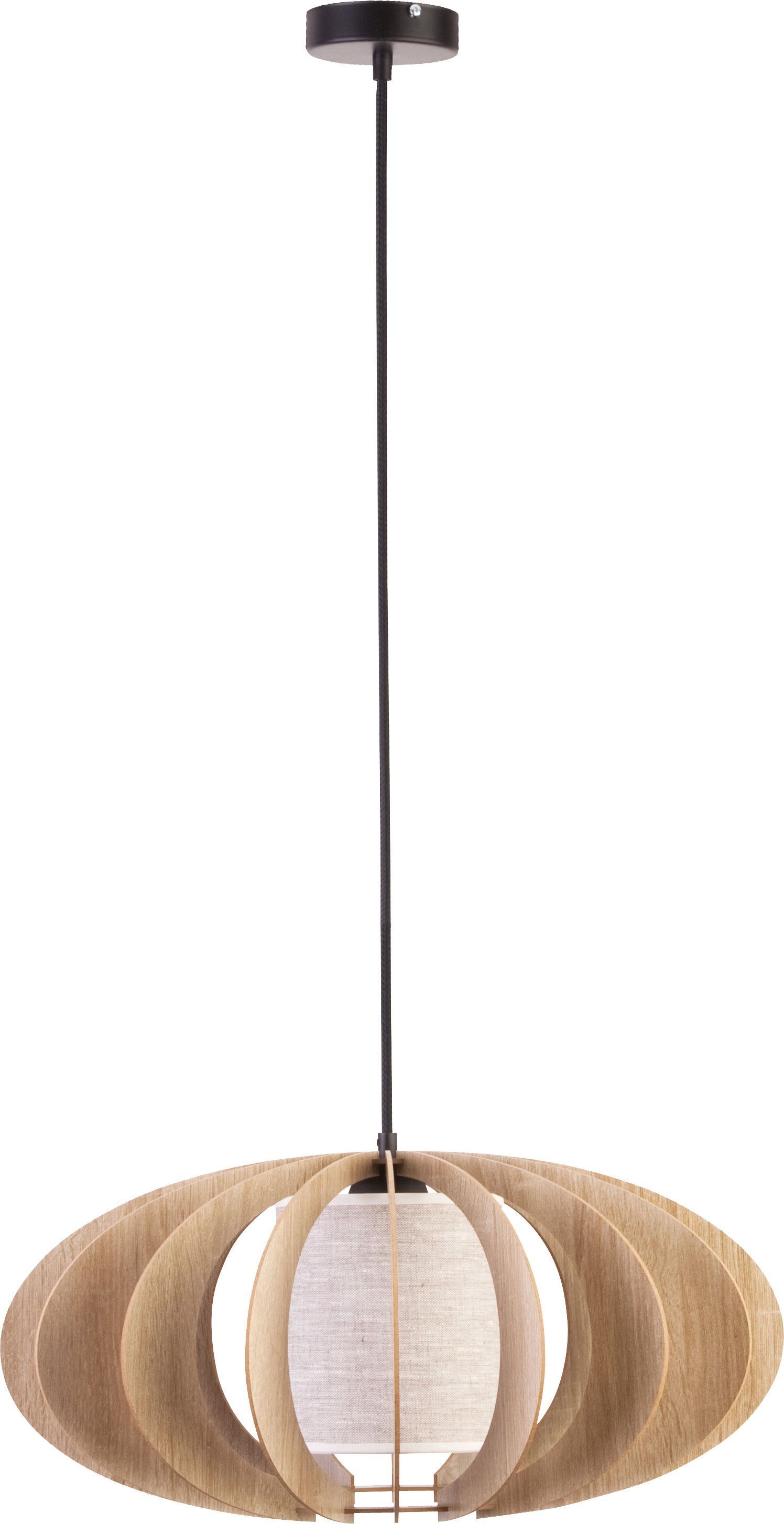 Lampe à suspendre ronde bois chêne tissu beige Ø60 cm confortable