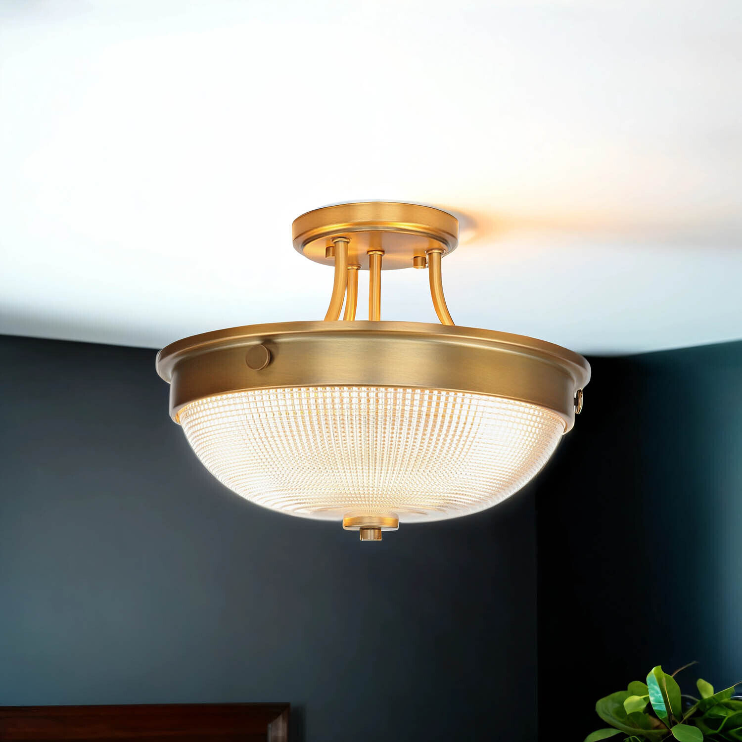 deckenleuchte-deckenlampe-alver-messing-antik-rund-glas-jugendstil-2 deckenleuchte, goldfarbig, glasdiffusor, deckenmontage, drei-ring-diffusor