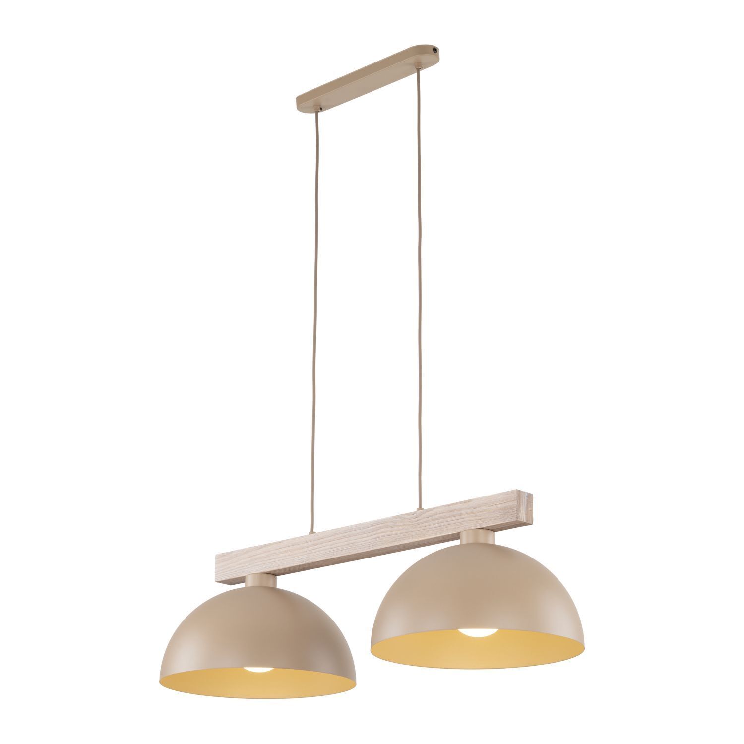 Pendelleuchte Metall Holz 83 cm Beige E27 2-flammig Pendelleuchte, Doppel-Lampe, Beige, Holzstange, Deckenmontage
