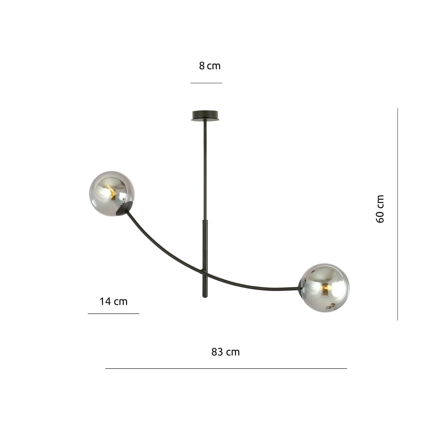 Lampe de plafond verre fumé métal L : 83 cm orientable E14 2 flammes