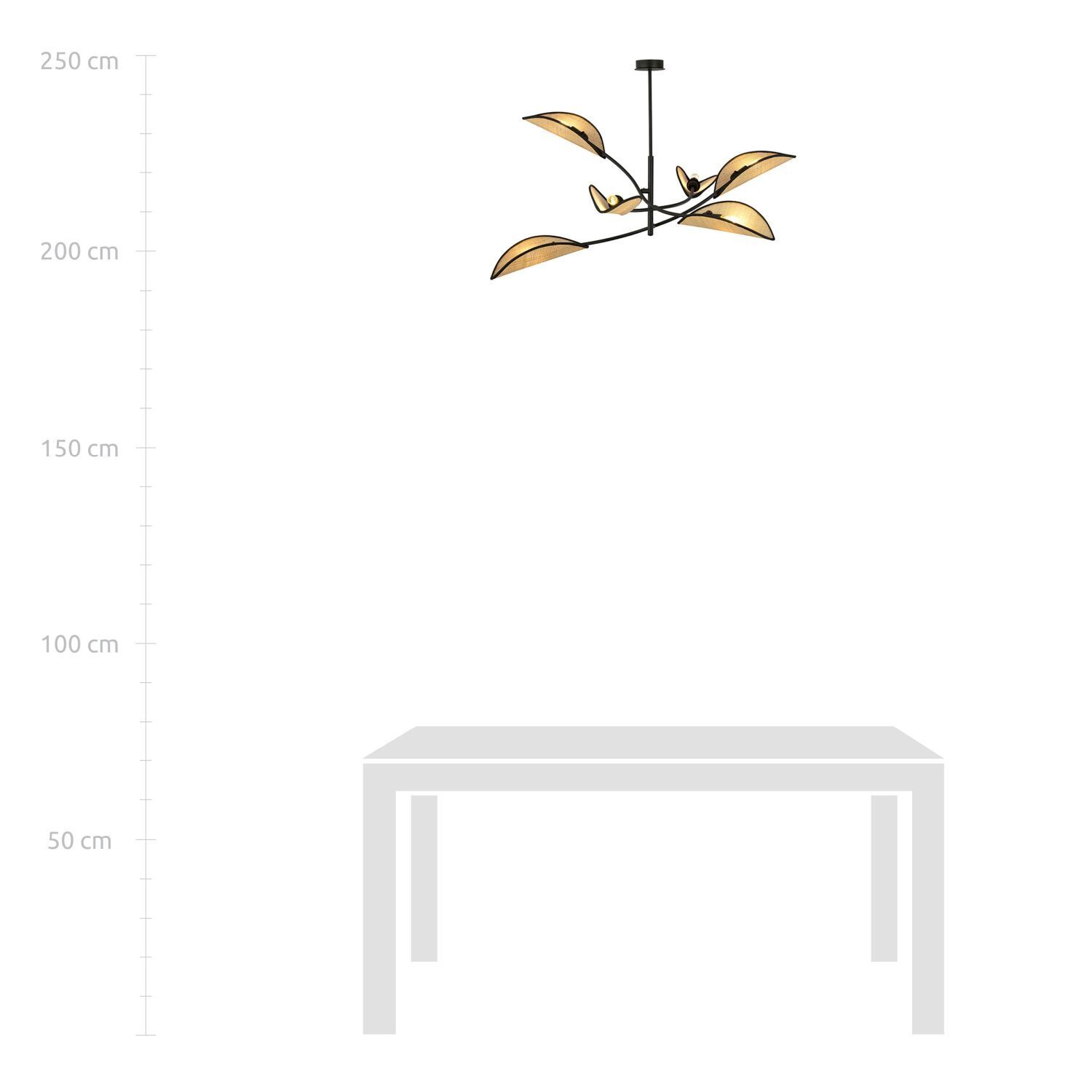 Plafonnier métal rotin 102 cm long pivotant E14 6 flammes