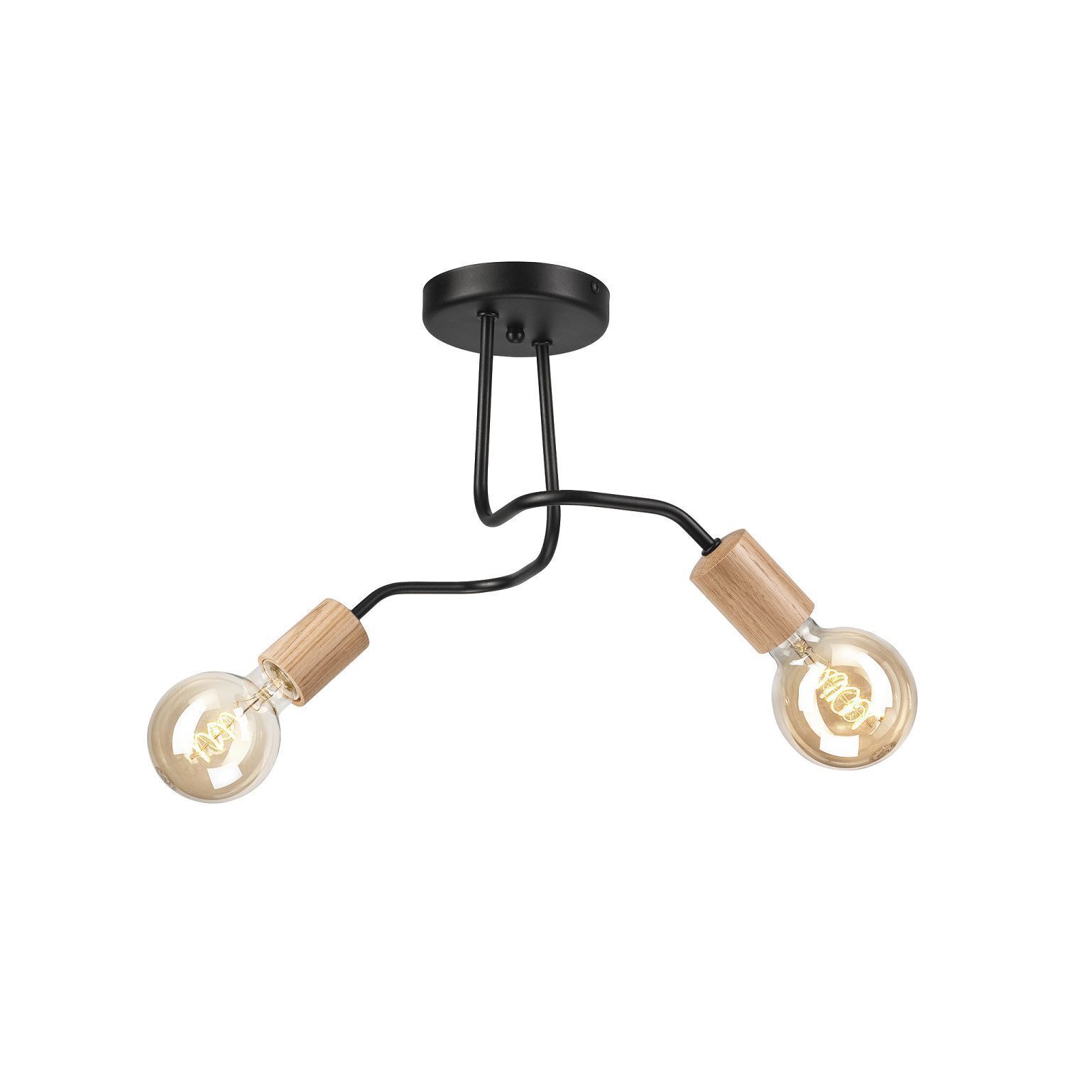 Deckenlampe Schwarz 2-flammig E27 Metall Holz Retro Deckenleuchte, Licht