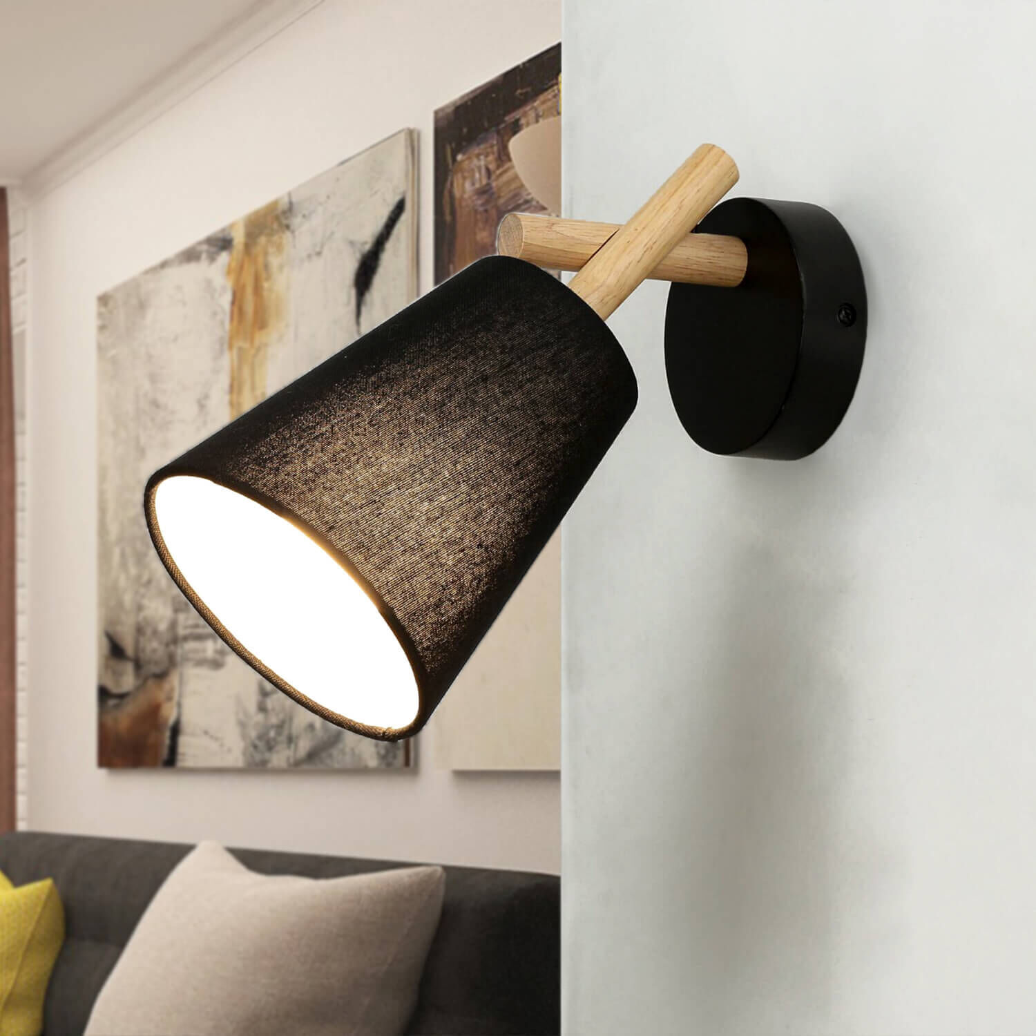Applique murale Noir Tissu Abat-jour E27 VAIO Lampe