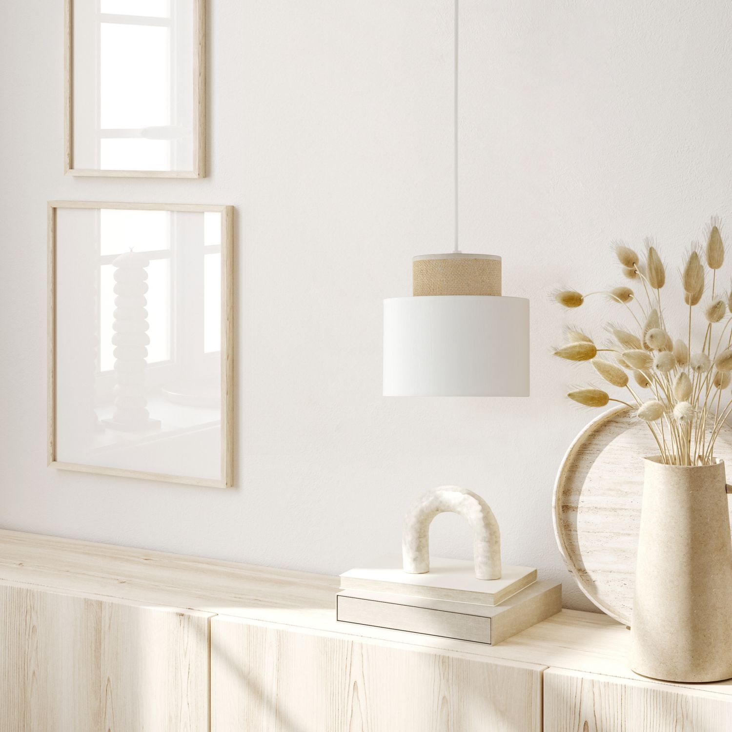 Suspension Tissu Jute E27 Ø 20 cm H : max. 160 cm Blanc Naturel