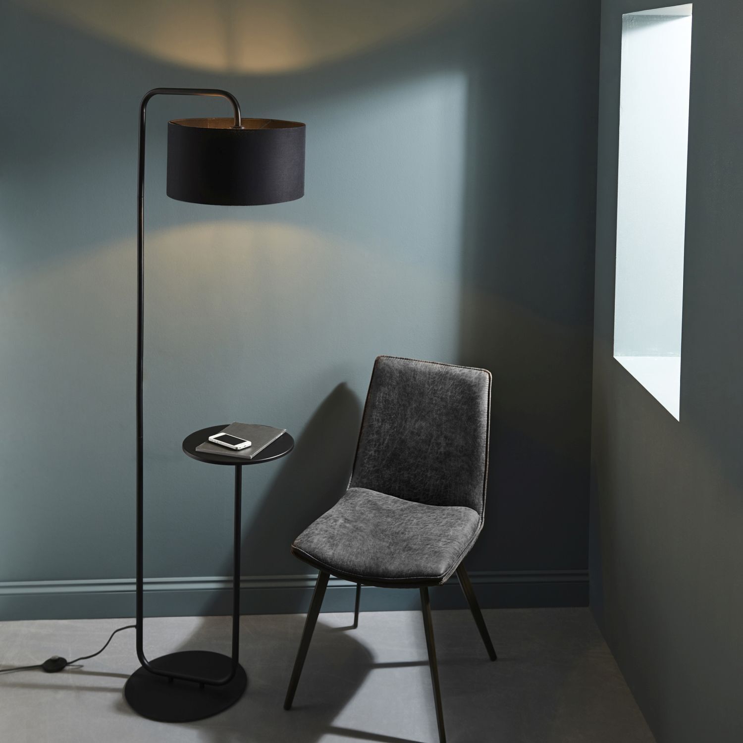 Lampadaire avec table d'appoint Noir 175 cm de haut E27