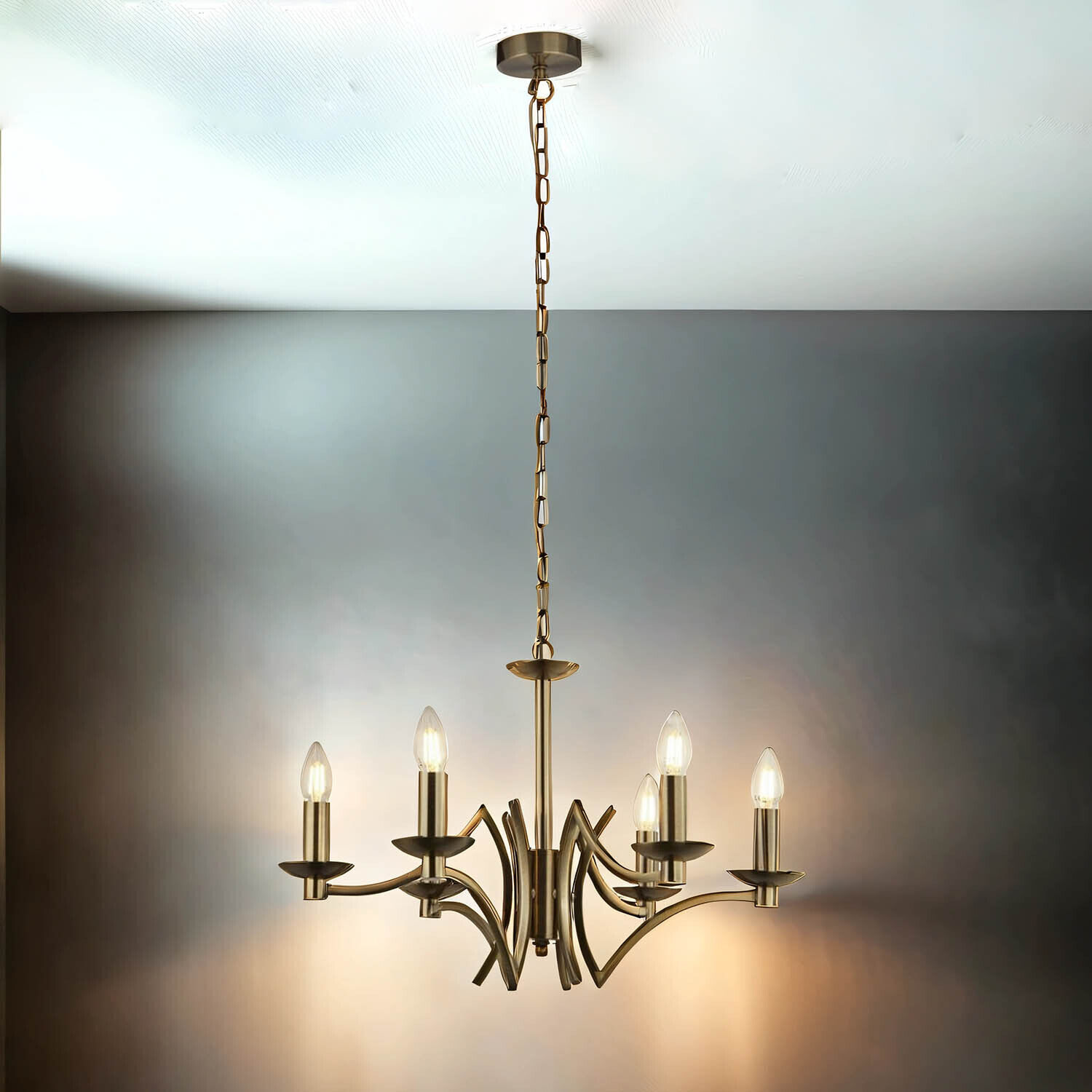 Lustre salle à manger Ø 56 cm en laiton antique 6 branches E14 Leuchter, Lampe