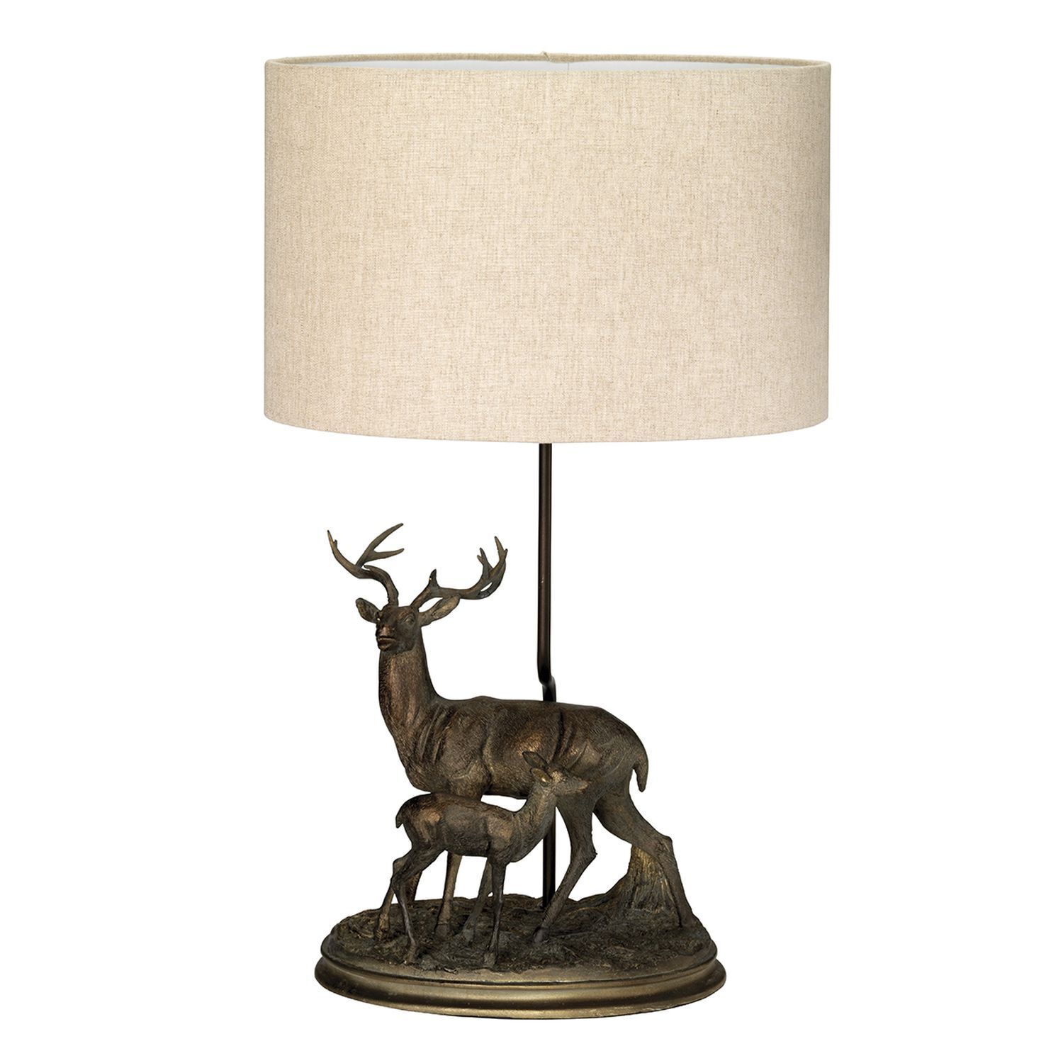 Lampe de table tissu abat-jour cerf en bronze naturel E27