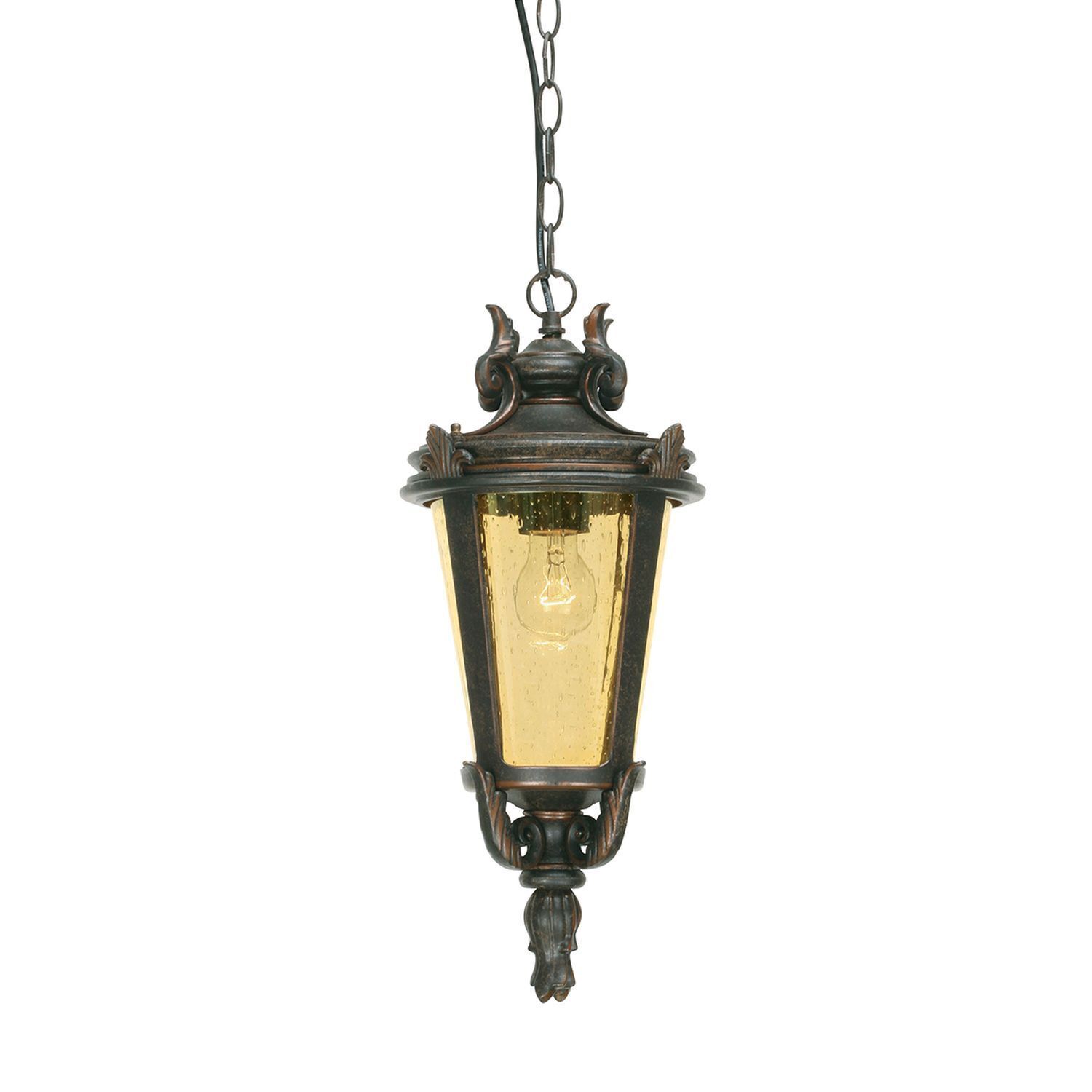 Lampe à suspendre brune IP44 acier verre extérieur vintage
