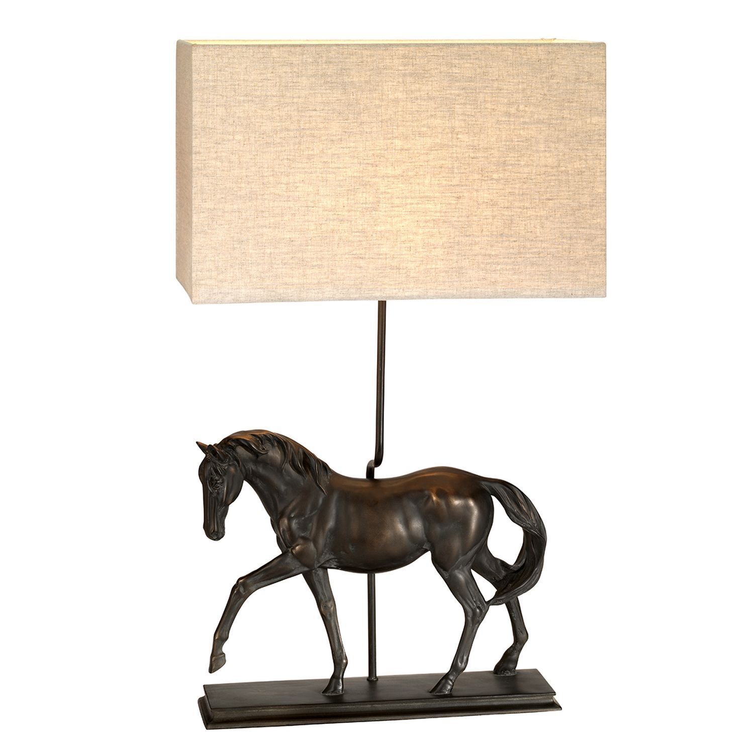 Lampe de table Jute Résine Cheval en bronze naturel antique 77 cm