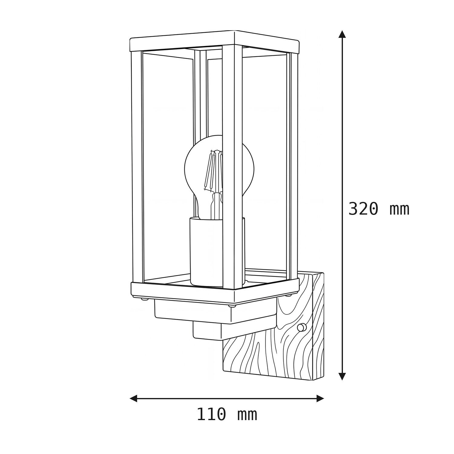 Wandleuchte, Wandlampe, Glühlampe, Holzhalterung, Beleuchtung