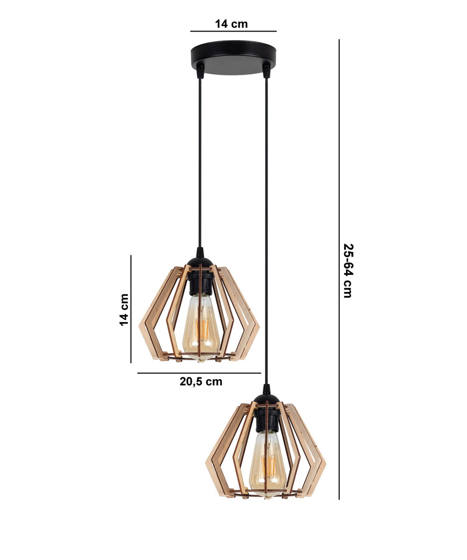 Lampe à suspendre décorative en bois E27 35 cm 2 flammes confortable