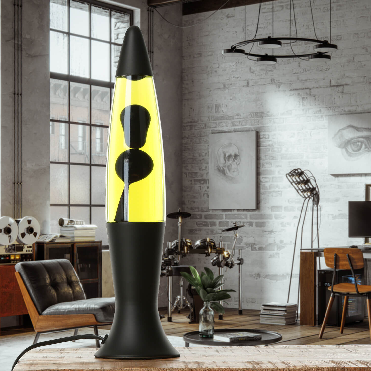 Lampe à Lave Noir Jaune 40 cm de haut Rétro Salon ROXY