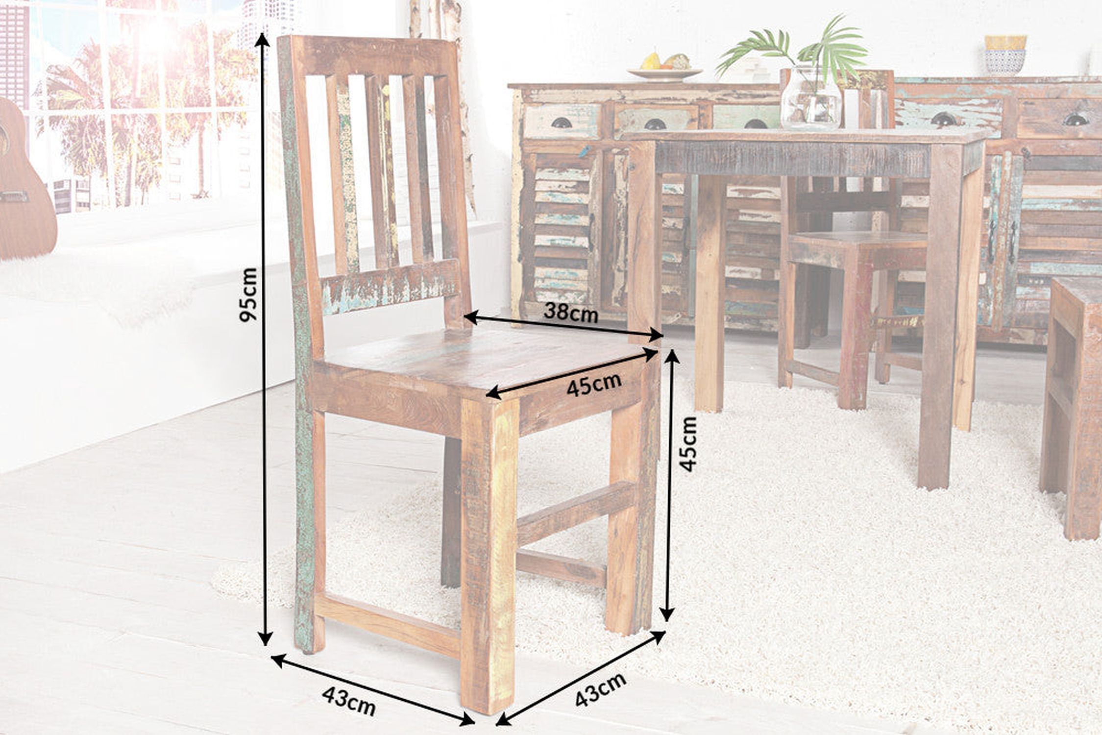 Chaise de salle à manger en bois multicolore Unikat Handarbeit BLANCA Moebel, Tabelle, Holz, Esstisch, Stuhl