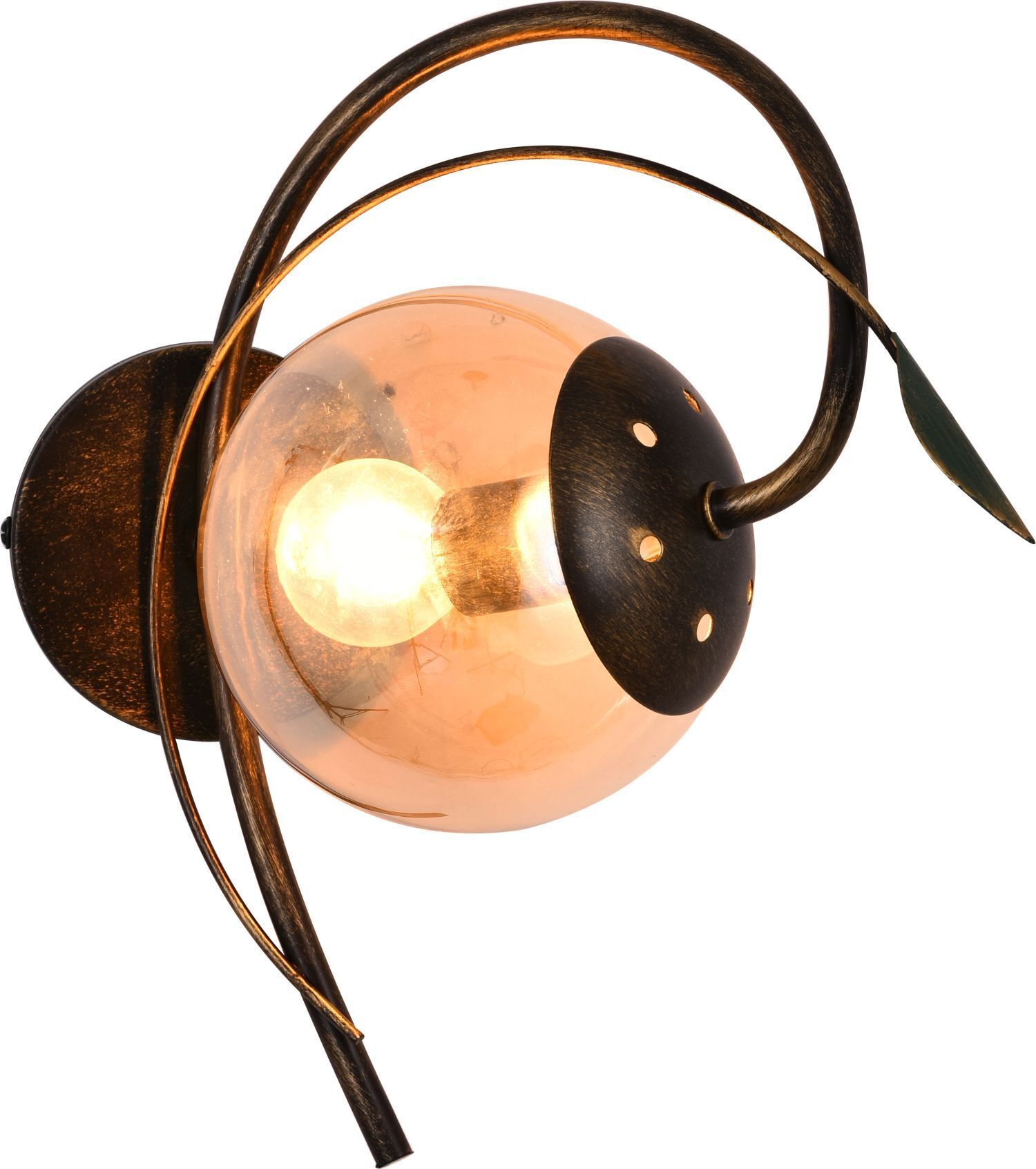 Lampe murale verre fumé H : 27 cm Shabby brun or jaune E14