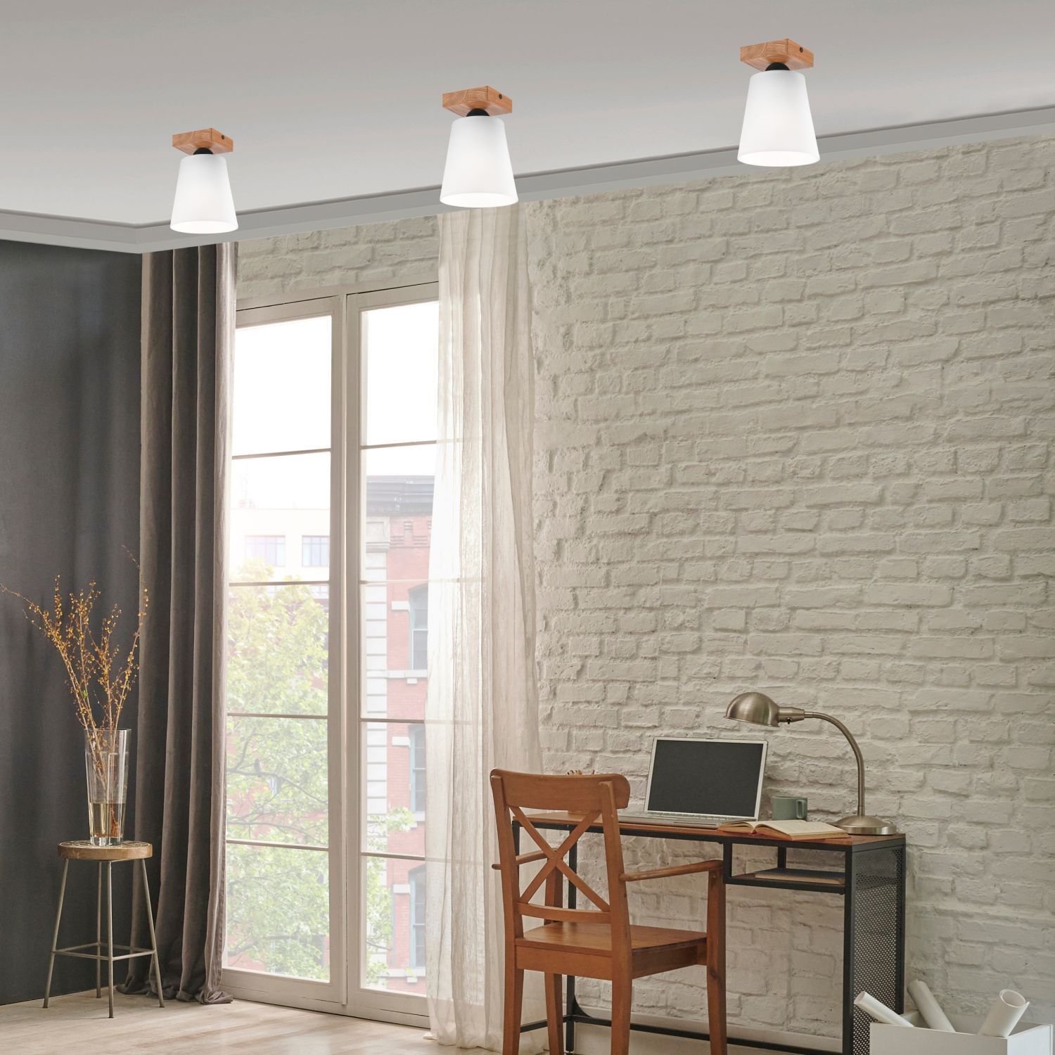 Plafonnier Blanc Ø 15 cm H : 21 cm petit tissu bois Moderne Lampe, Drinnen, Innenarchitektur, Fenster