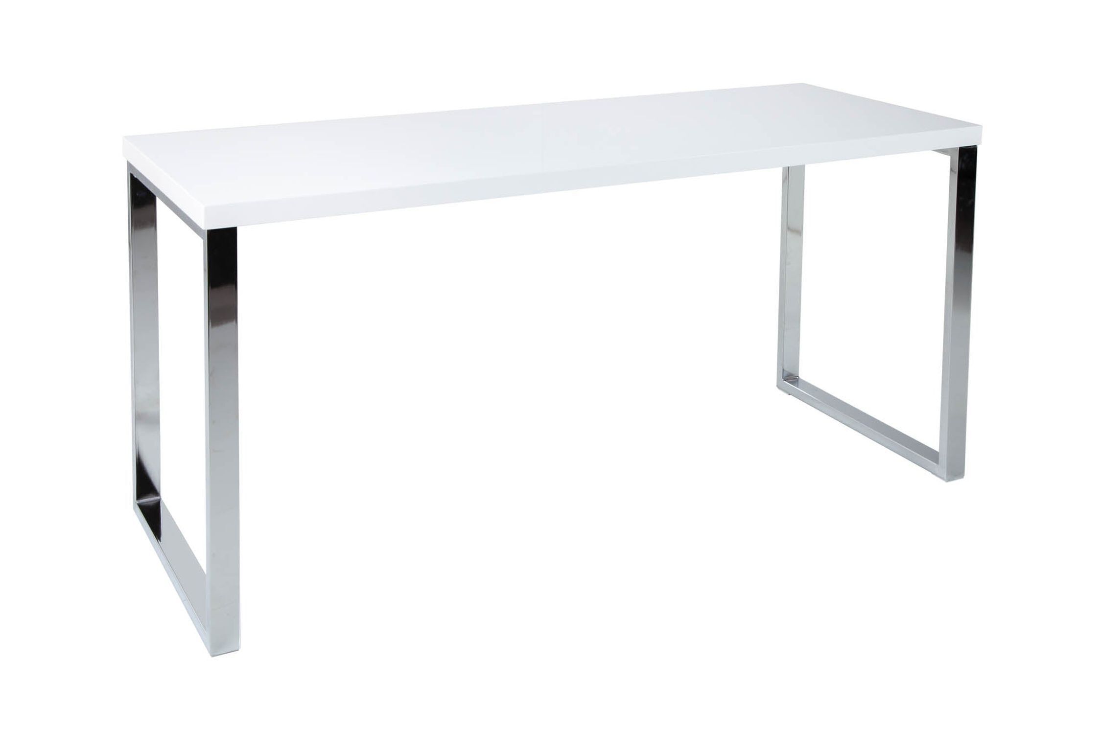 Bureau blanc brillant chromé 140 x 75 cm Moebel, Tabelle, Schreibtisch, Esstisch
