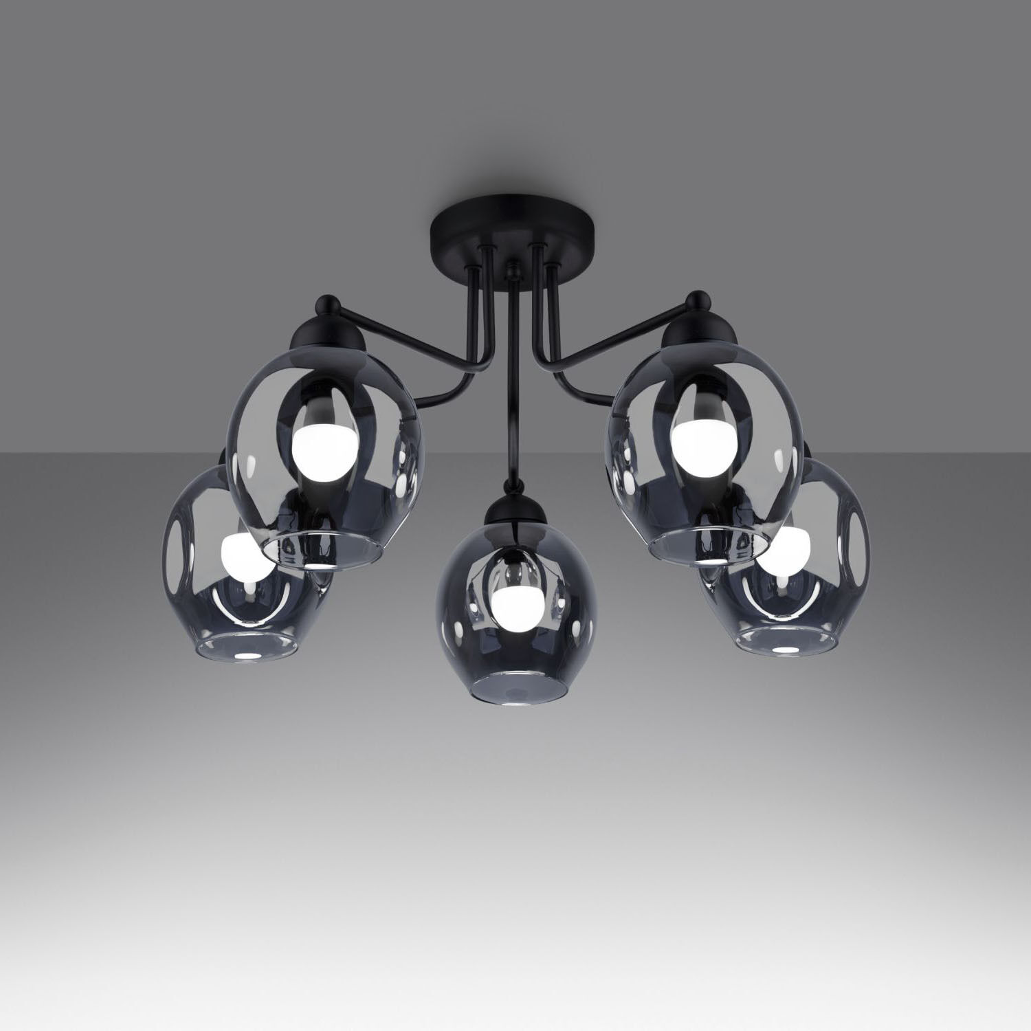 Lampe de plafond noir verre fumé métal E27 Moderne