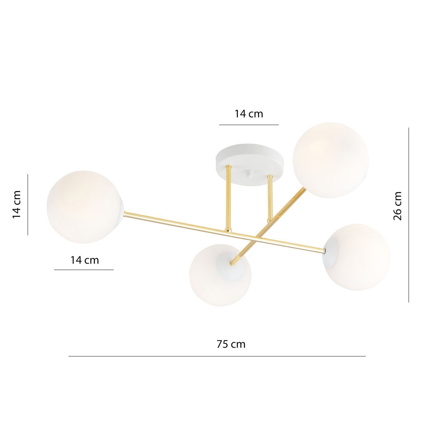 Plafonnier blanc or en verre métal 4 flammes