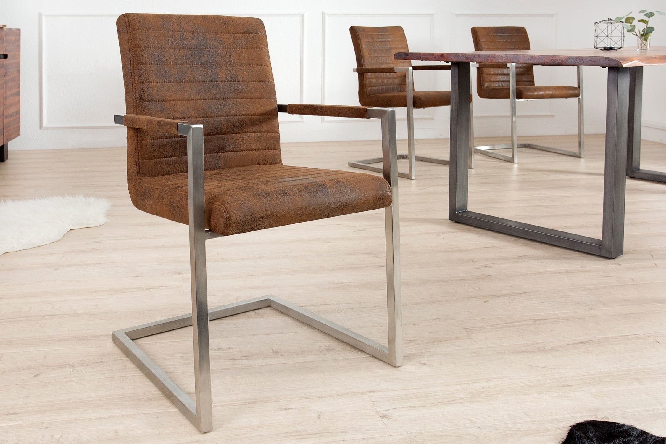 Chaise à bascule avec accoudoirs Tissu Acier inoxydable Marron Chrome Moebel, Stuhl, Drinnen