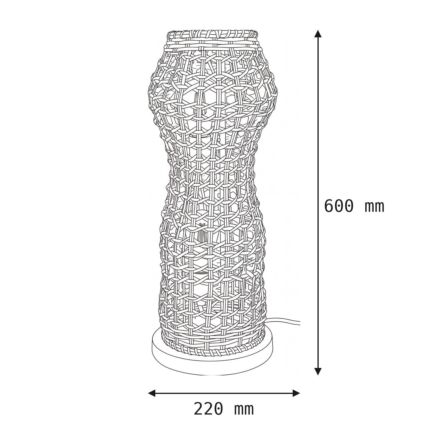 Stehlampe Rattan Natur niedrig 60 cm E27 Skandinavisch gewebt, Lampe, Standlampe, Rattan, 600mm