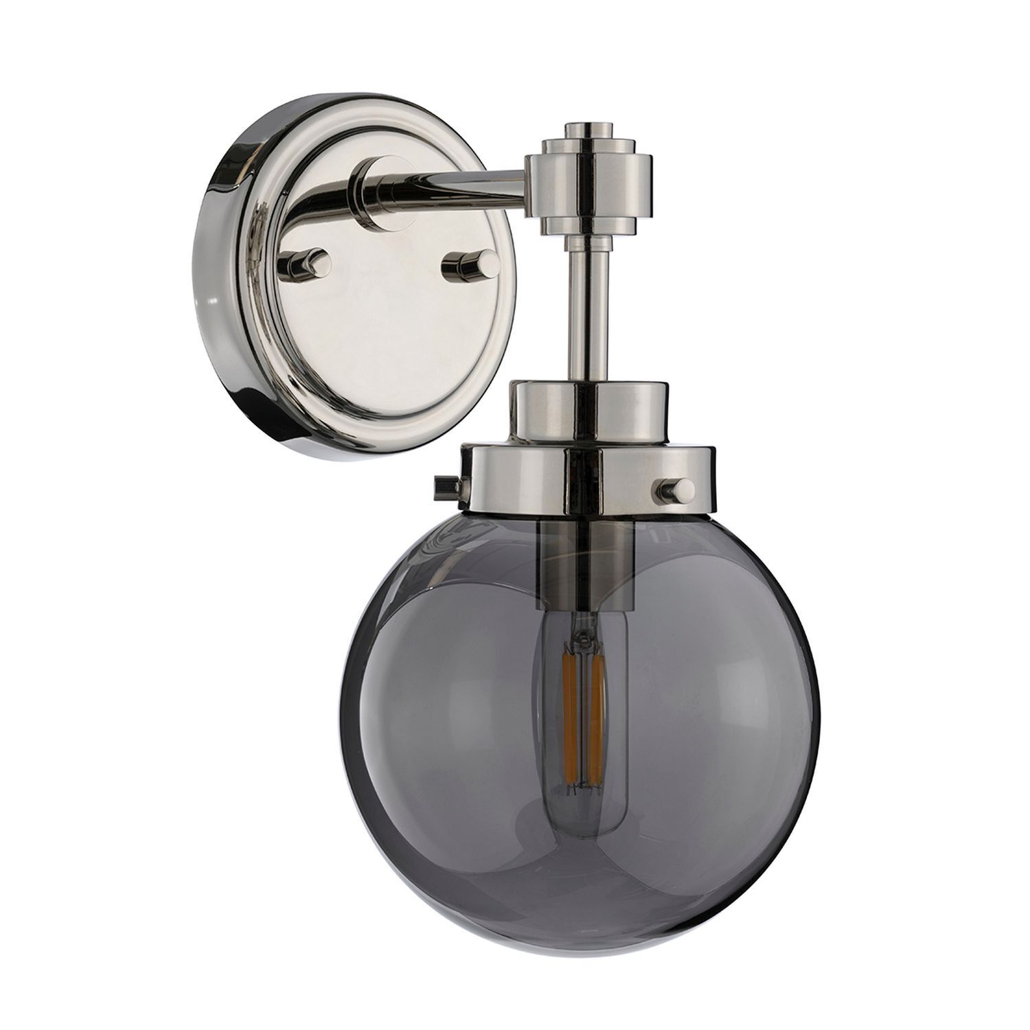 beleuchtung-wandleuchte-wandlampe-lilinia-1-flammig-nickel-poliert-grau-retro-395-2 Wandleuchte, Wandleuchte Außen, Glühbirne sichtbar, Chrom, Grauglas