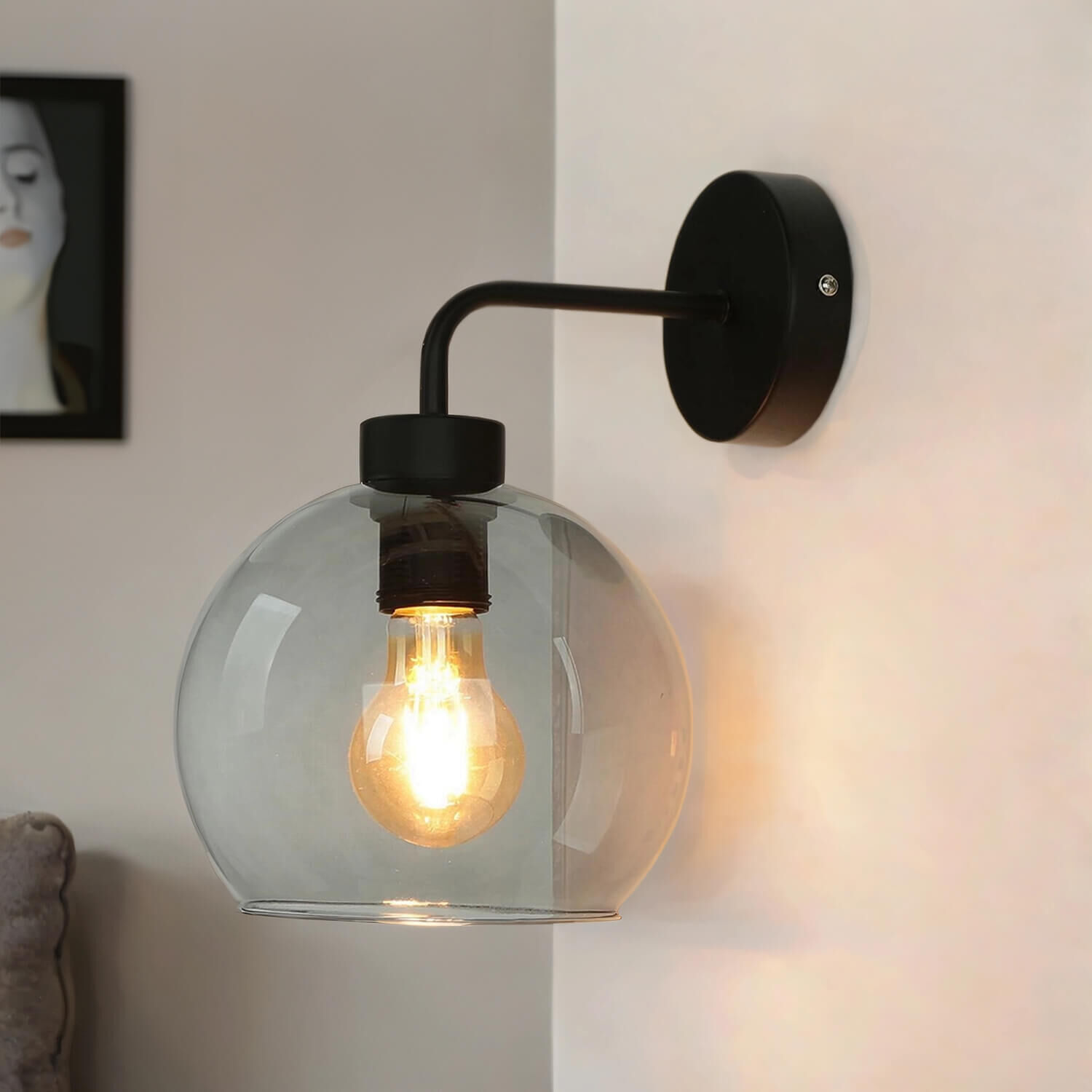 Applique murale verre sphère abat-jour gris noir KANZENE