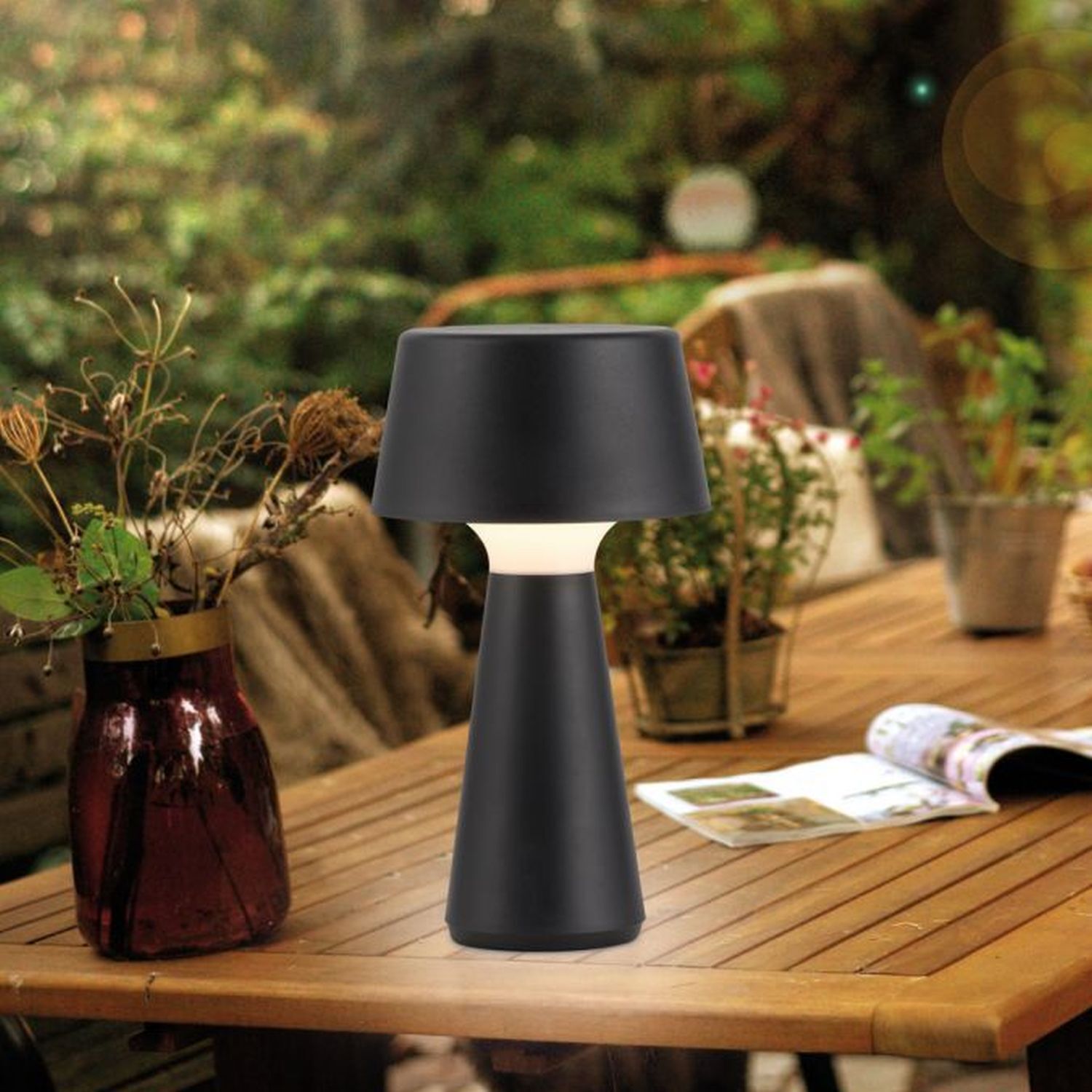 LED Akku Tischlampe dimmbar Touch IP54 Schwarz 28,9 cm Lampe, Tischlampe, Mobiliar, Tabelle, Tischplatte